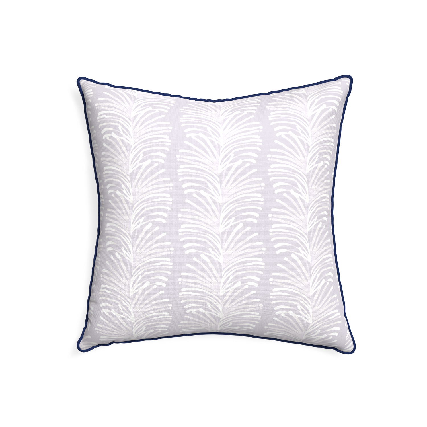 22-square emma lavender custom pillow with midnight piping on white background