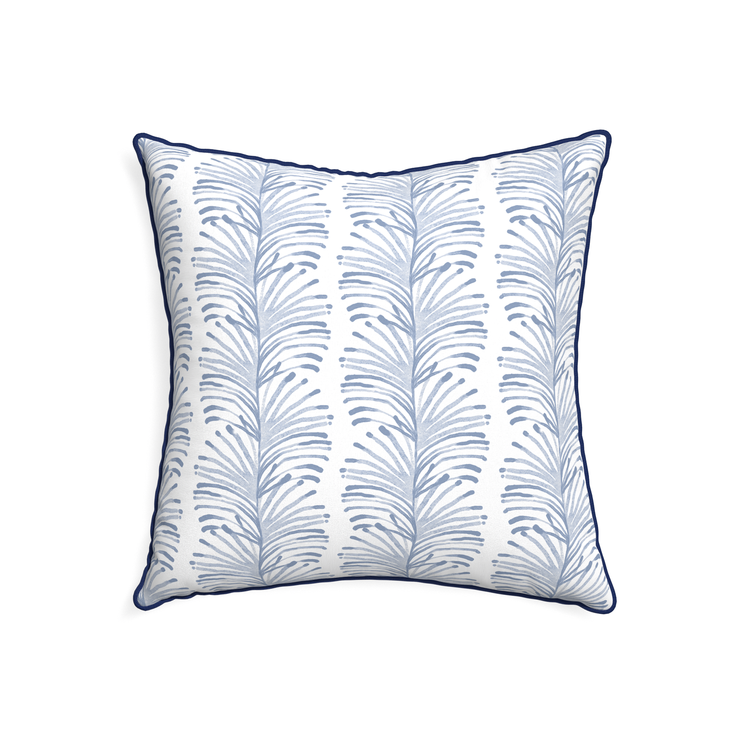 22-square emma sky custom pillow with midnight piping on white background