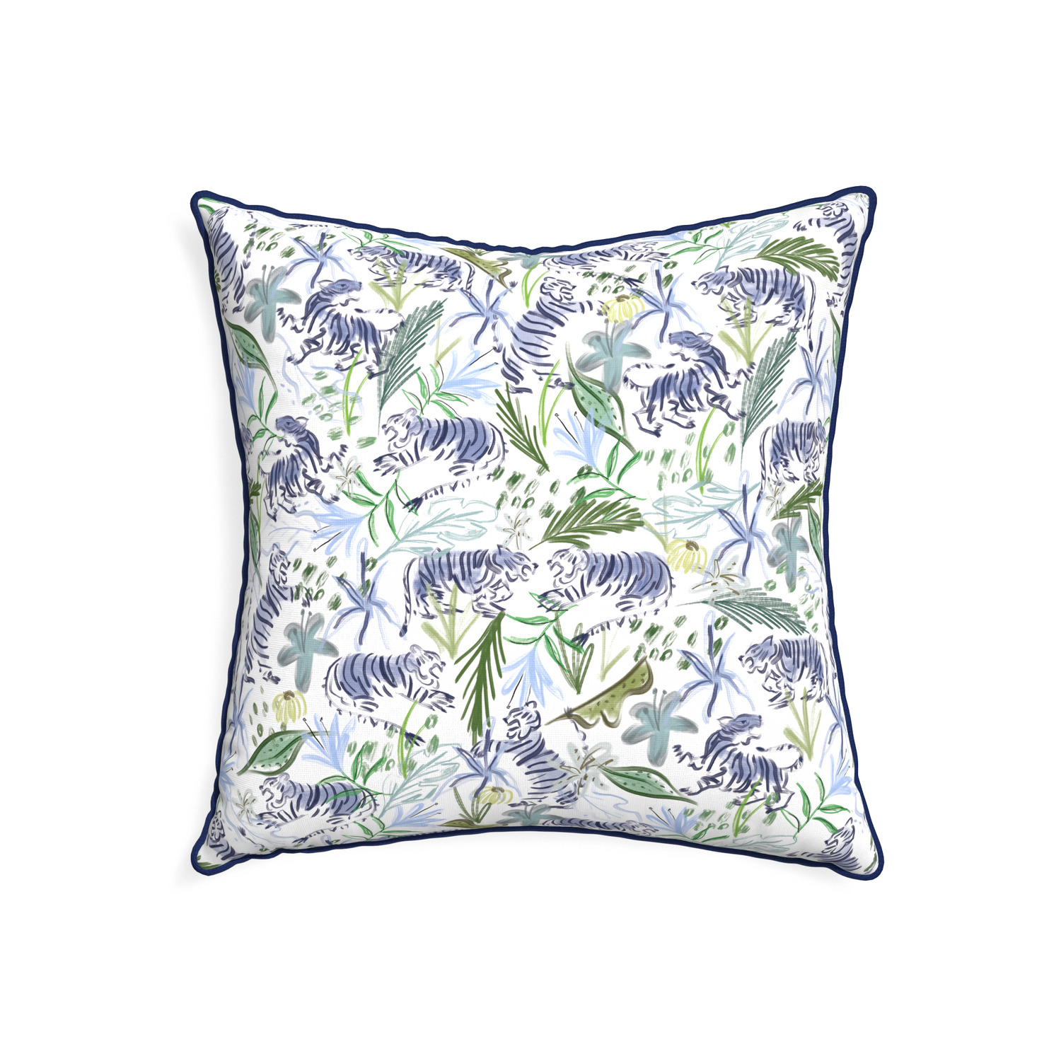22-square frida green custom pillow with midnight piping on white background