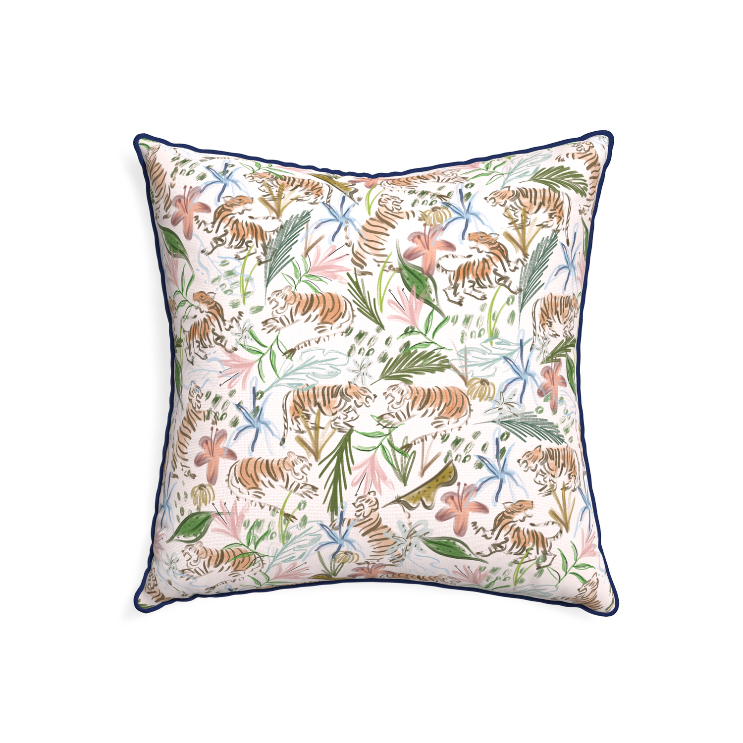 22-square frida pink custom pink chinoiserie tigerpillow with midnight piping on white background