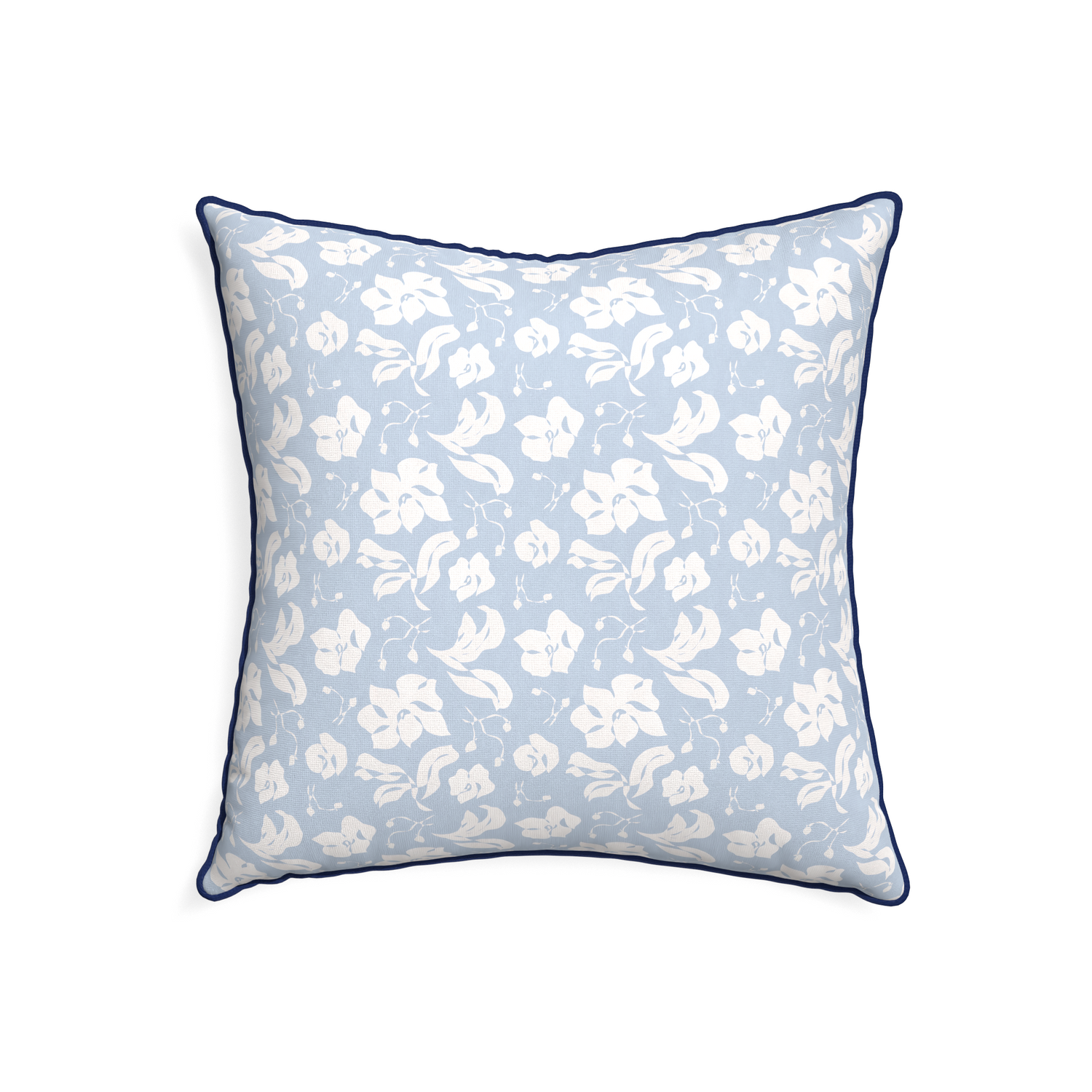 22-square georgia custom cornflower blue floralpillow with midnight piping on white background