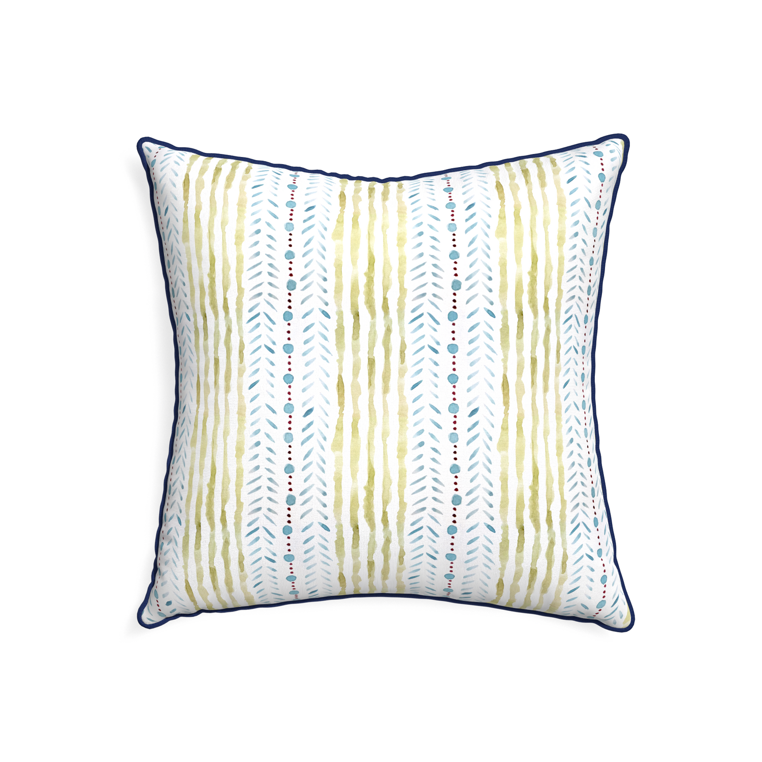 22-square julia custom blue & green stripedpillow with midnight piping on white background