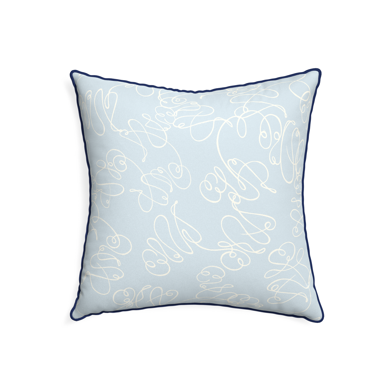 22-square mirabella custom pillow with midnight piping on white background