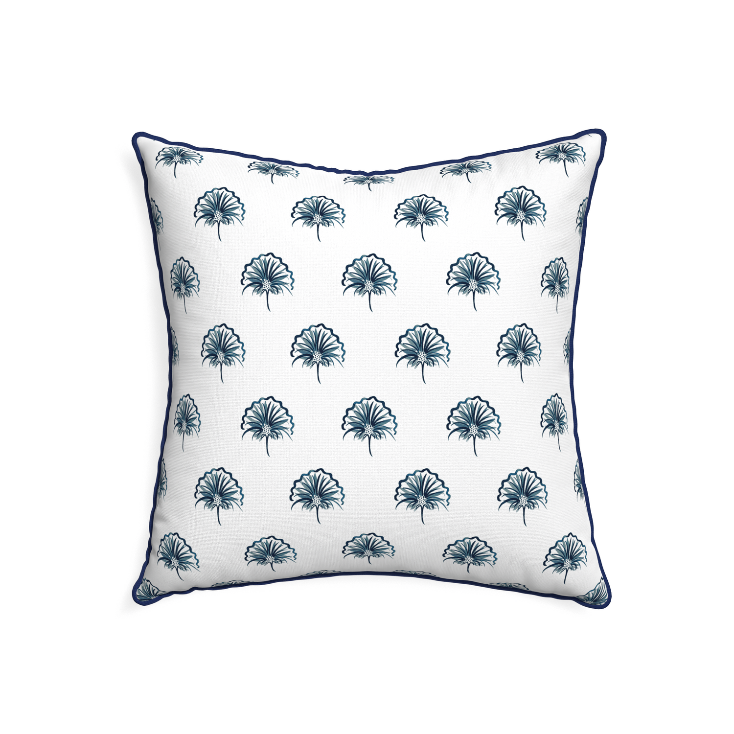 22-square penelope midnight custom pillow with midnight piping on white background