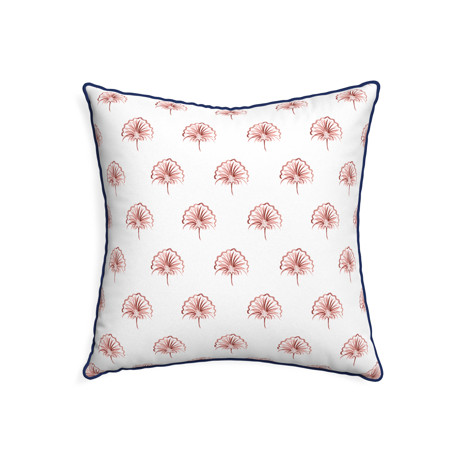 22-square penelope rose custom floral pinkpillow with midnight piping on white background