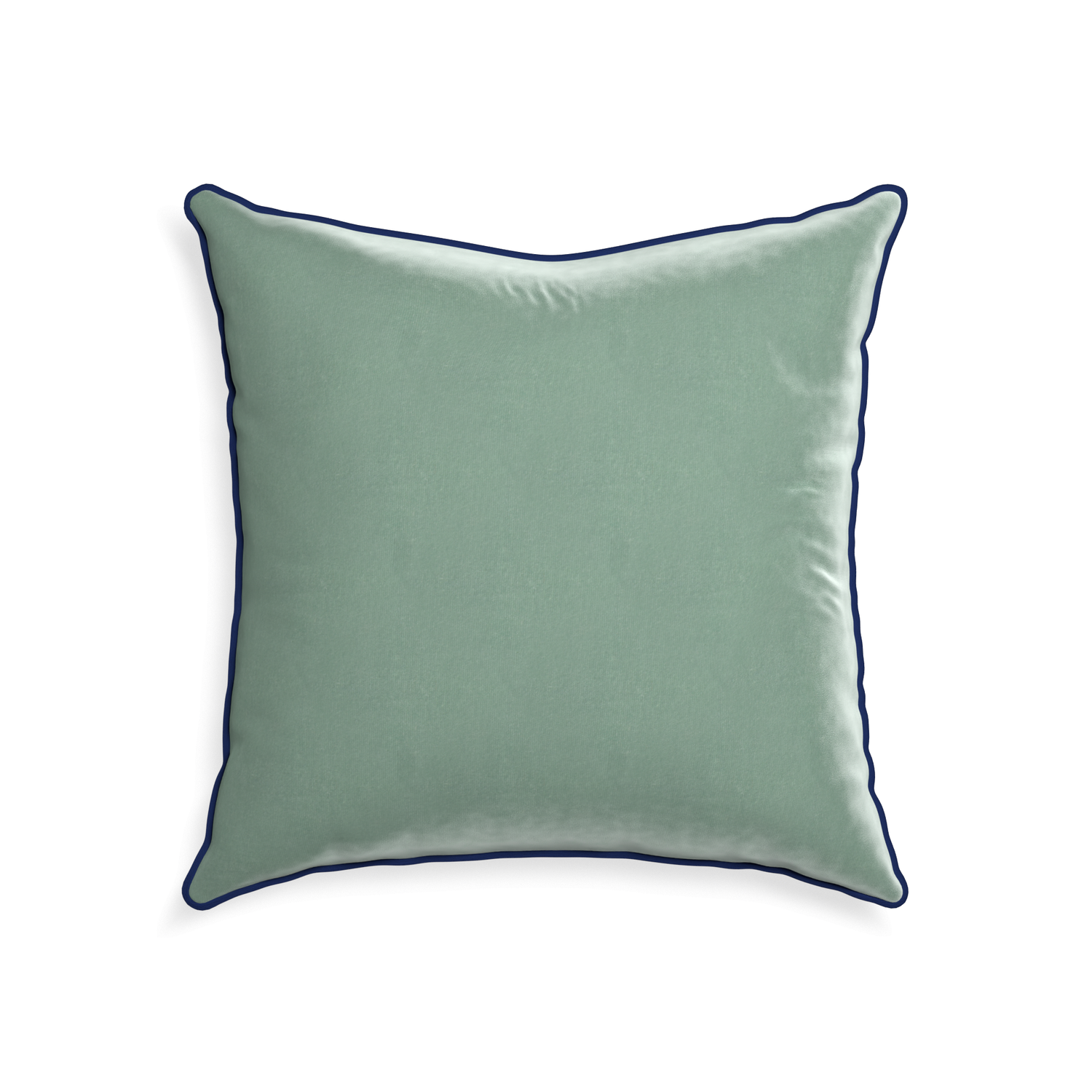 22-square sea salt velvet custom blue greenpillow with midnight piping on white background