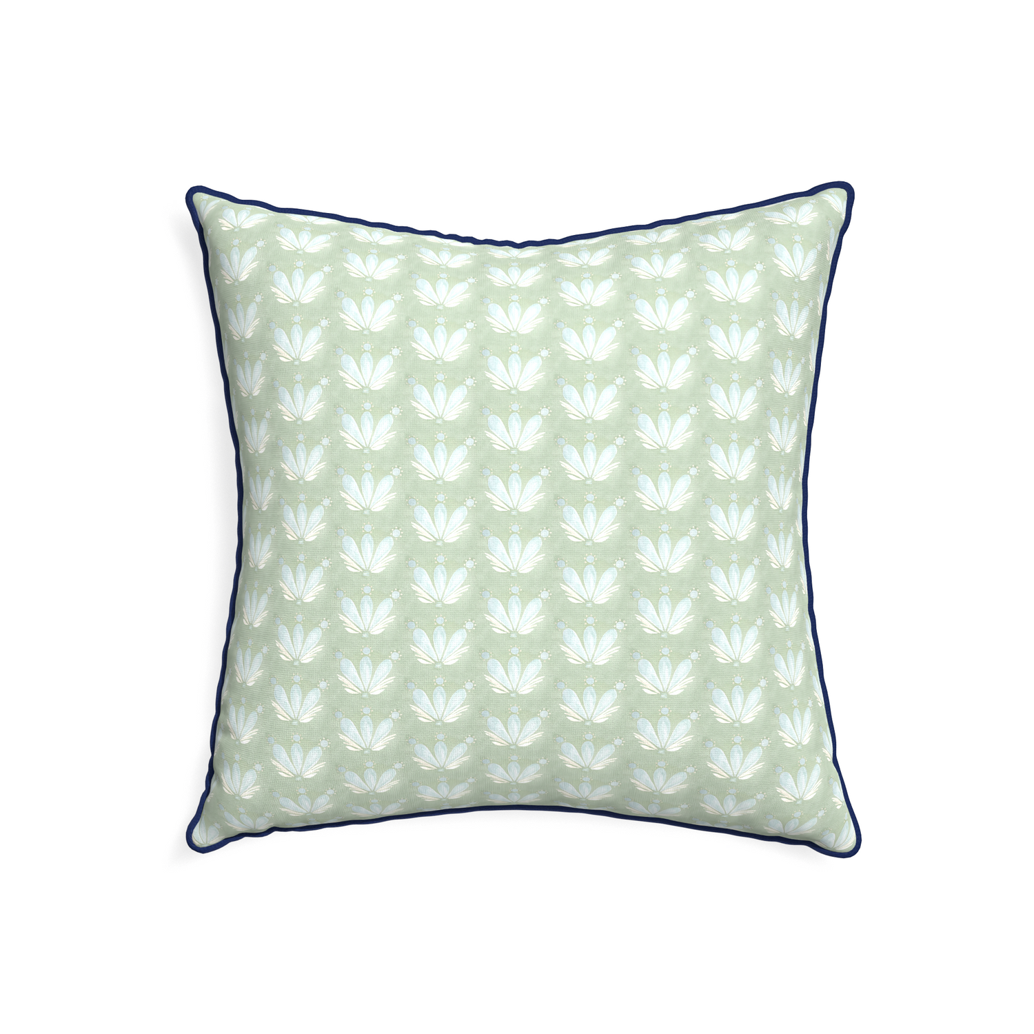 22-square serena sea salt custom blue & green floral drop repeatpillow with midnight piping on white background