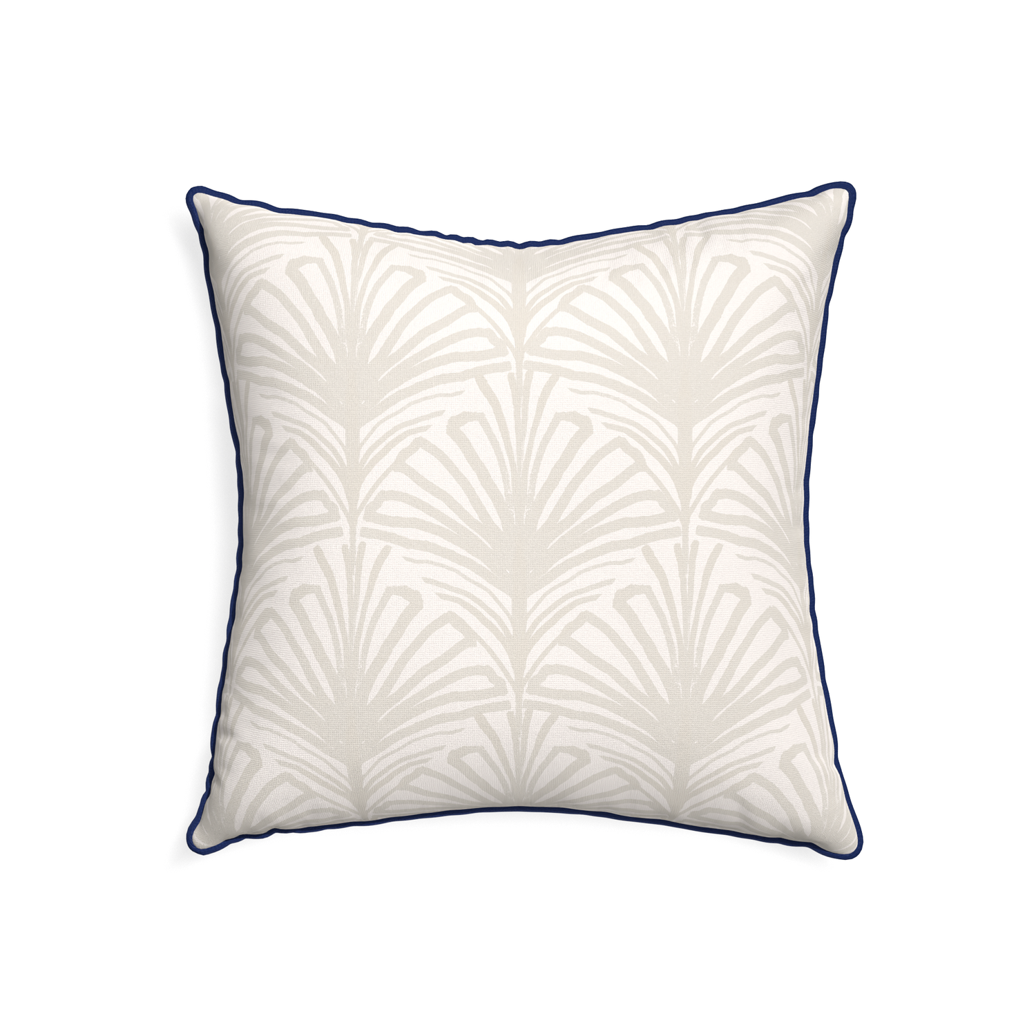 22-square suzy sand custom pillow with midnight piping on white background
