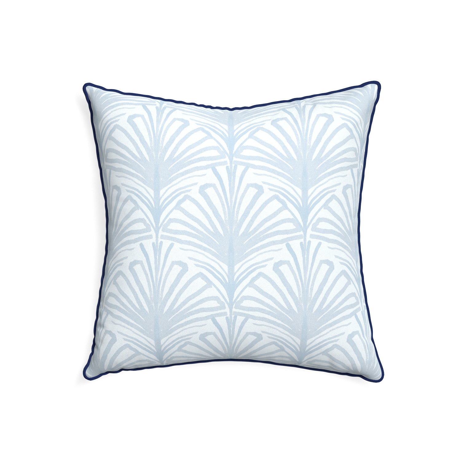 22-square suzy sky custom pillow with midnight piping on white background