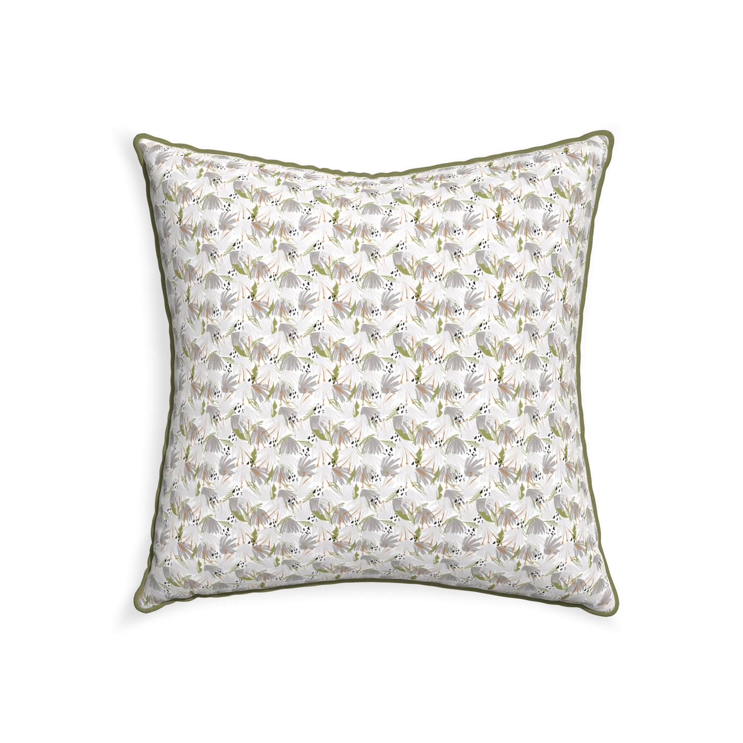 22-square eden grey custom pillow with moss piping on white background