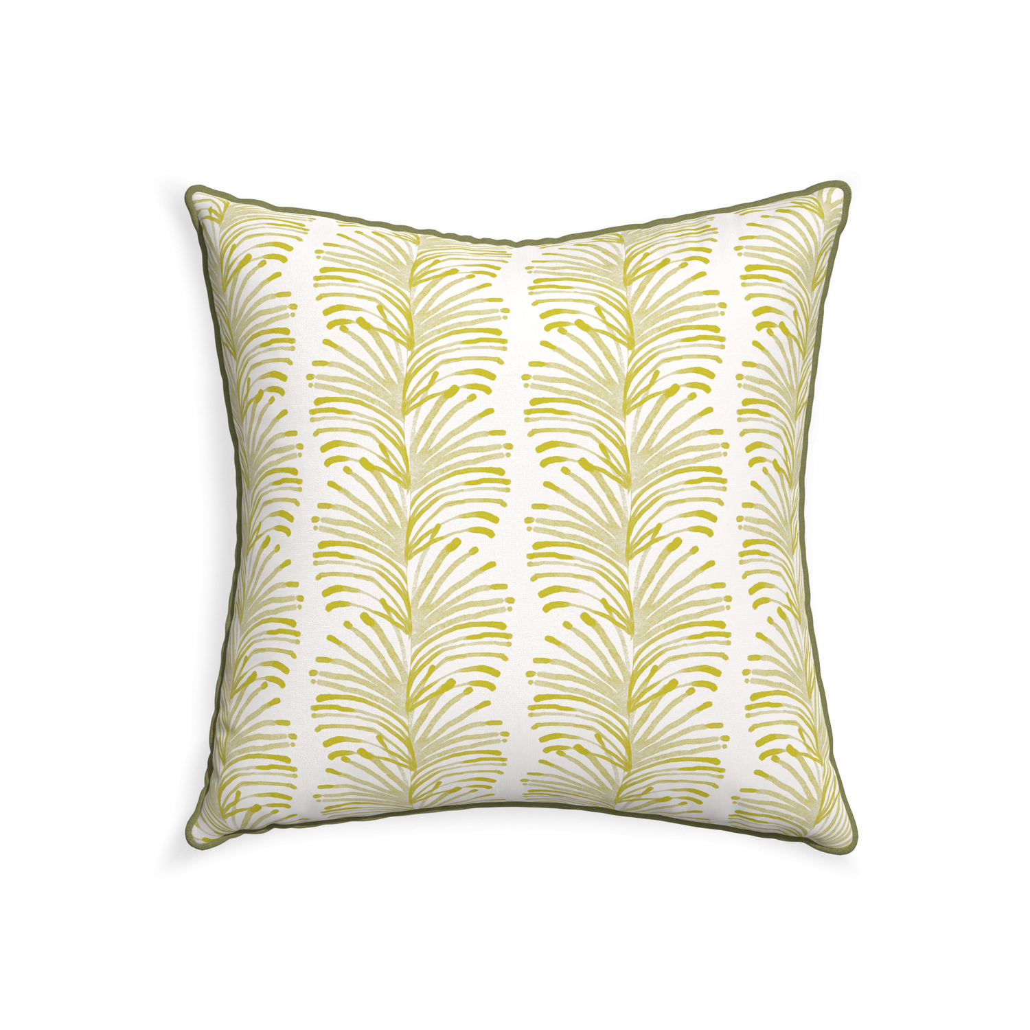 22-square emma chartreuse custom yellow stripe chartreusepillow with moss piping on white background