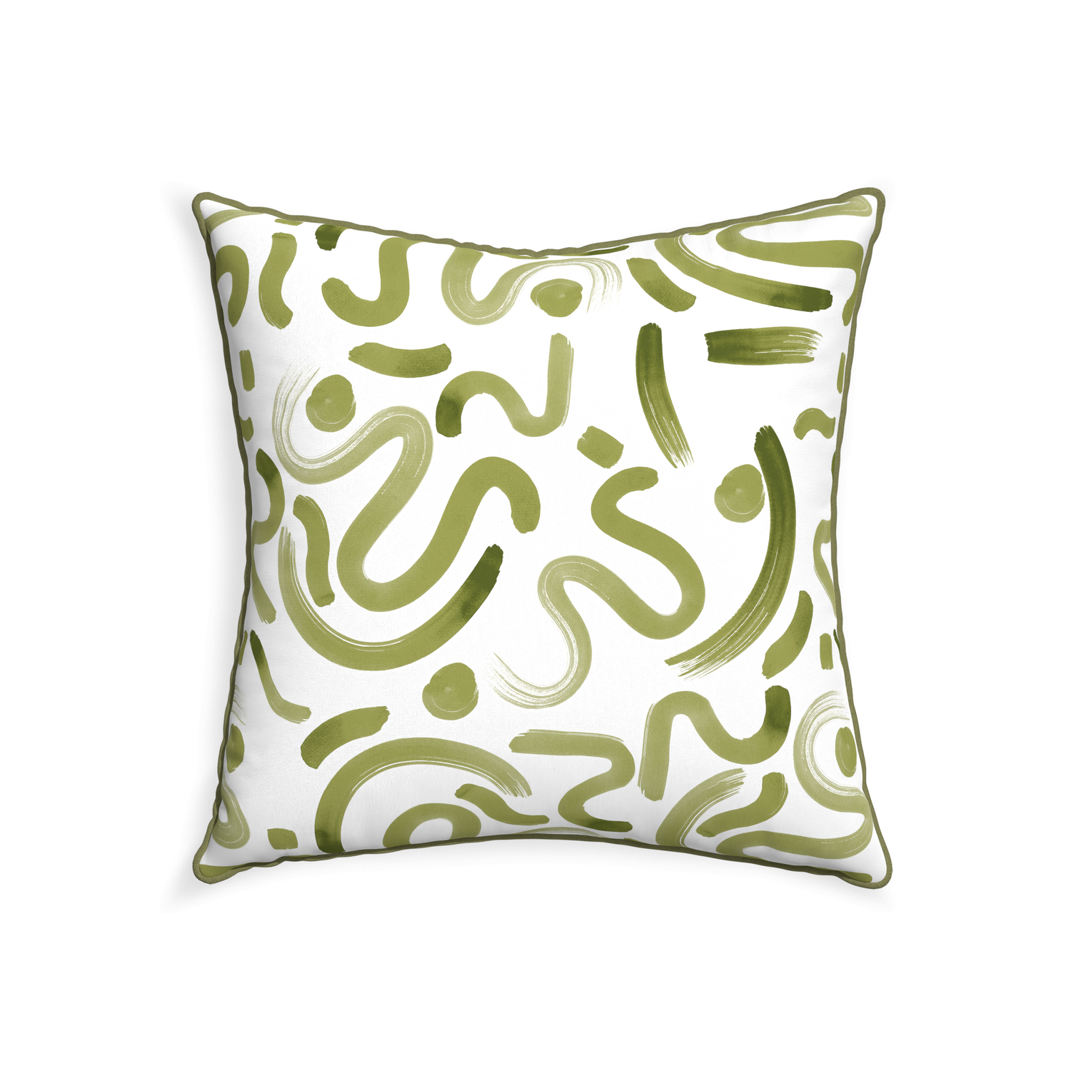 square abstract moss green pillow with moss green piping