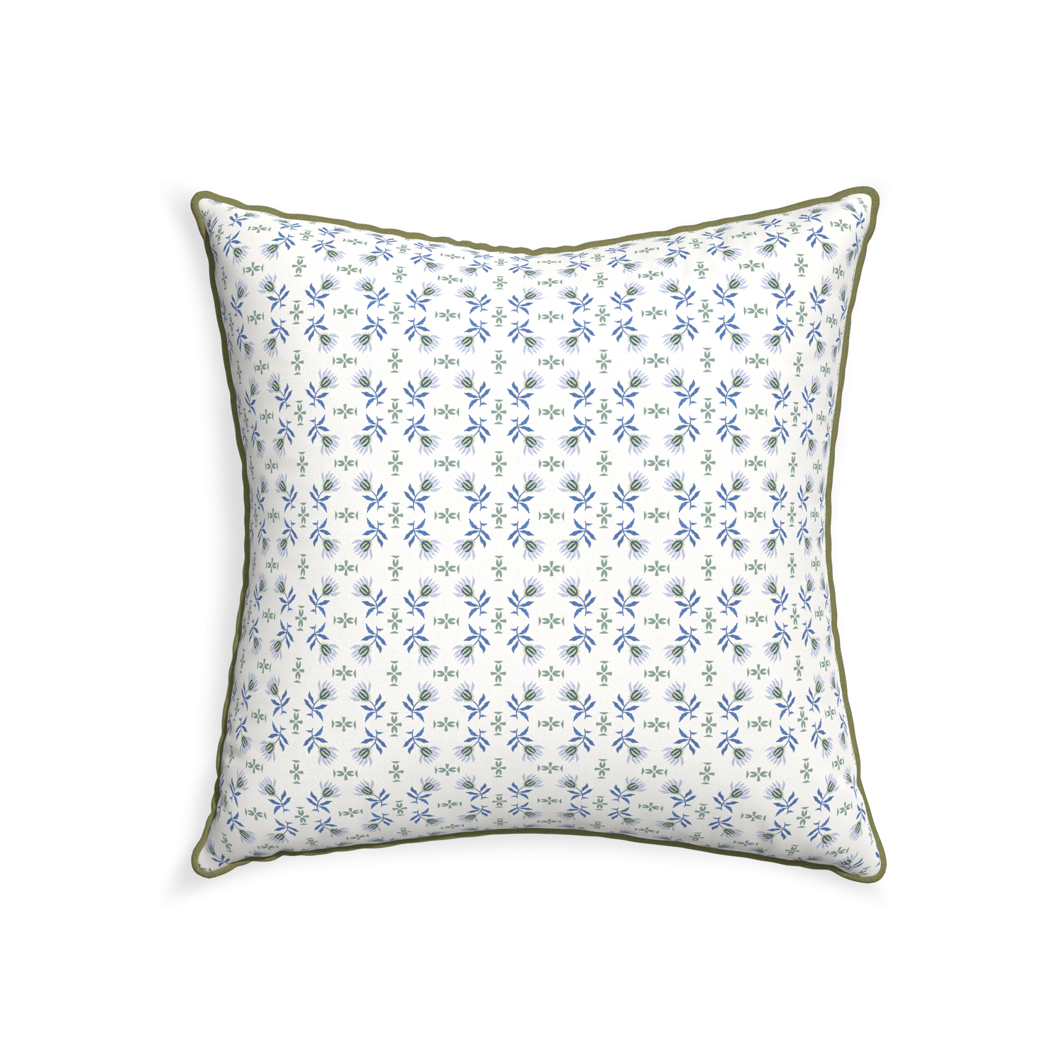22-square lee custom pillow with moss piping on white background