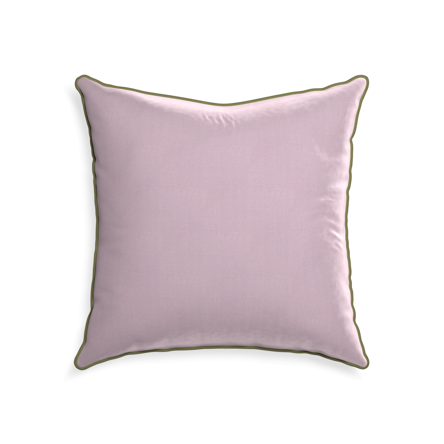 22-square lilac velvet custom lilacpillow with moss piping on white background