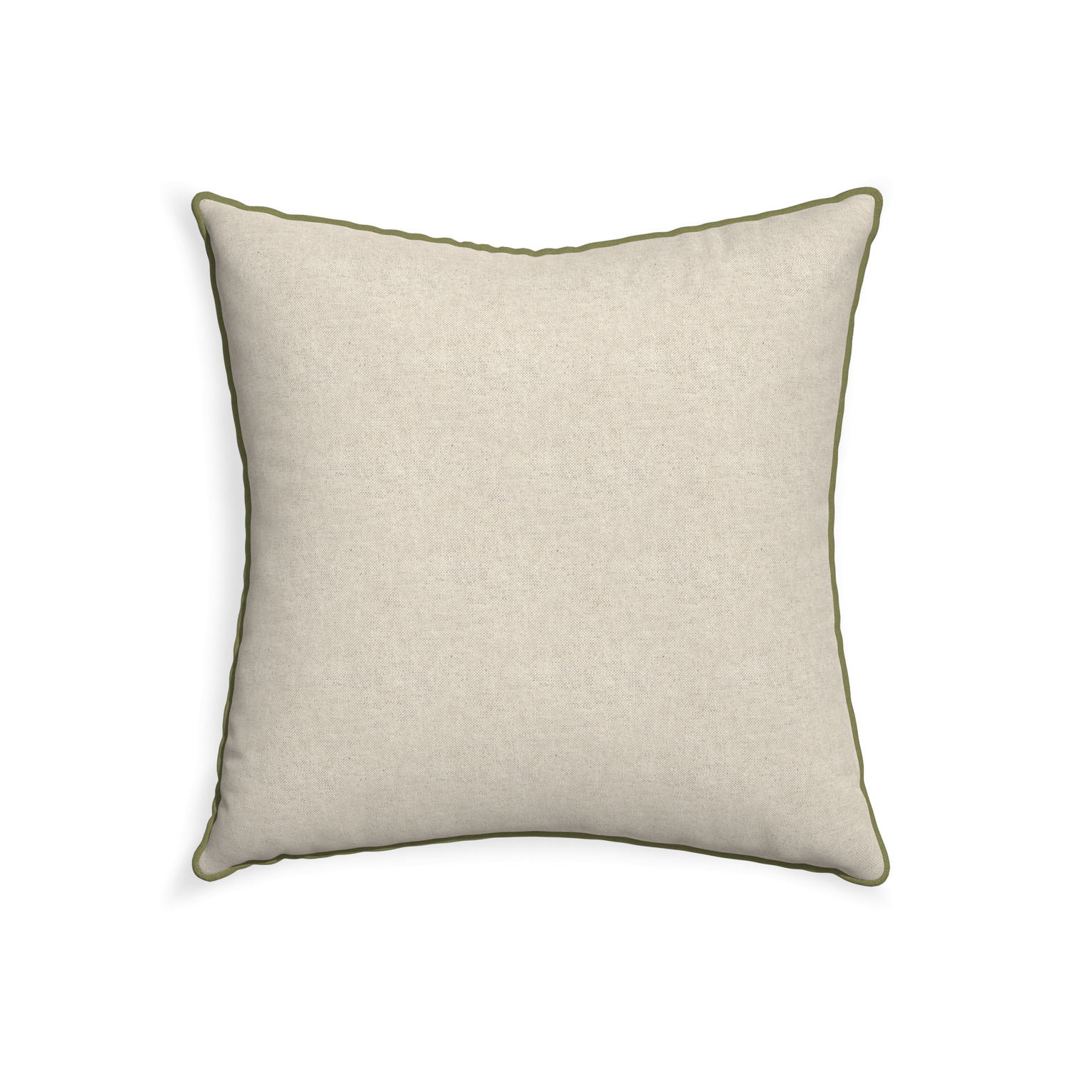square light brown pillow with moss green piping