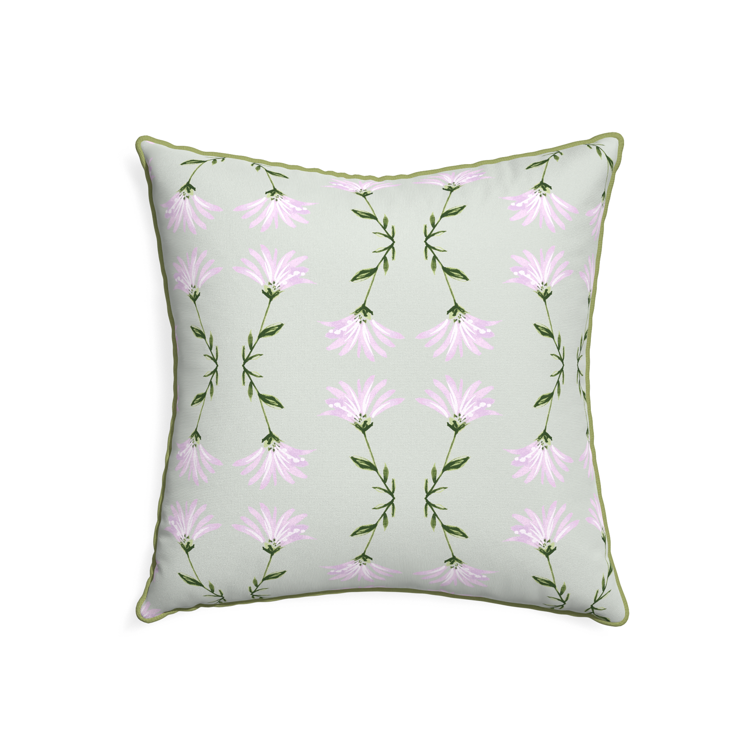 22-square marina sage custom pillow with moss piping on white background