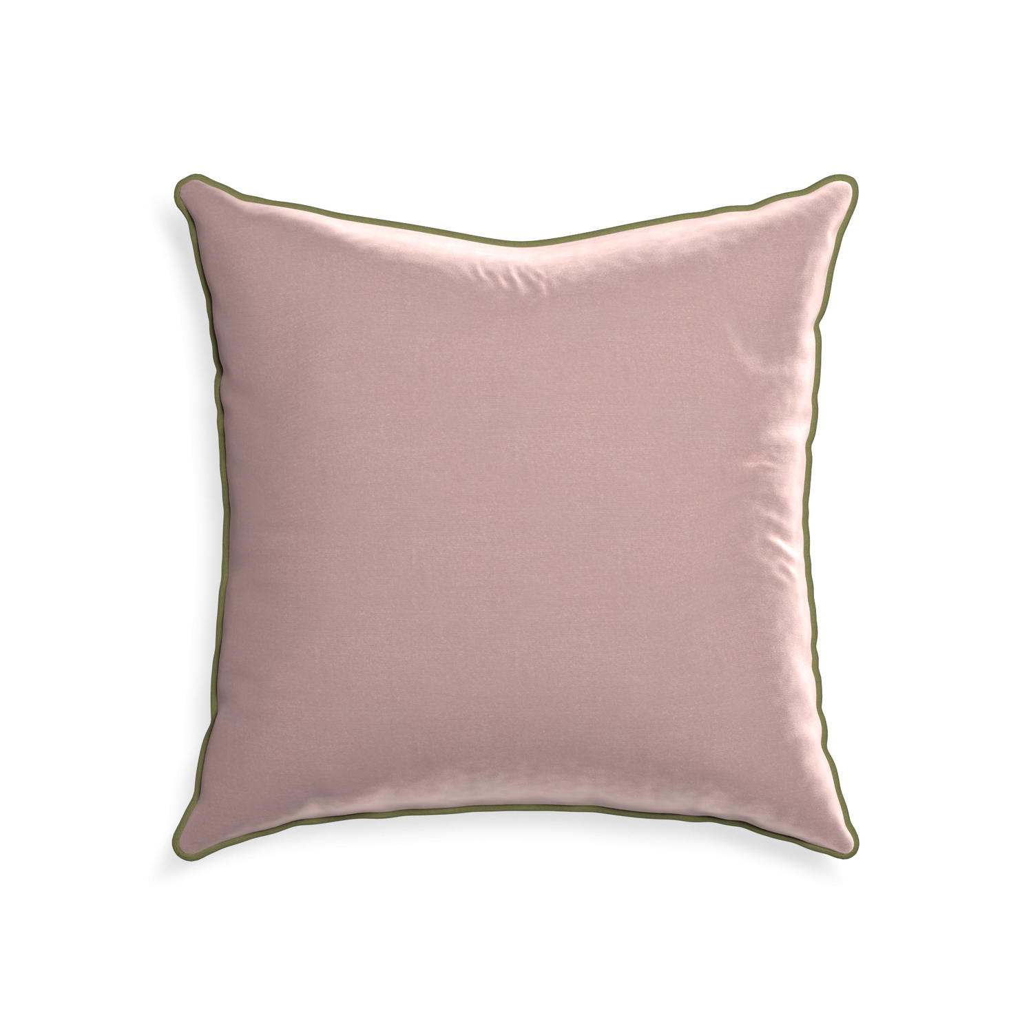 square mauve velvet pillow with moss green piping