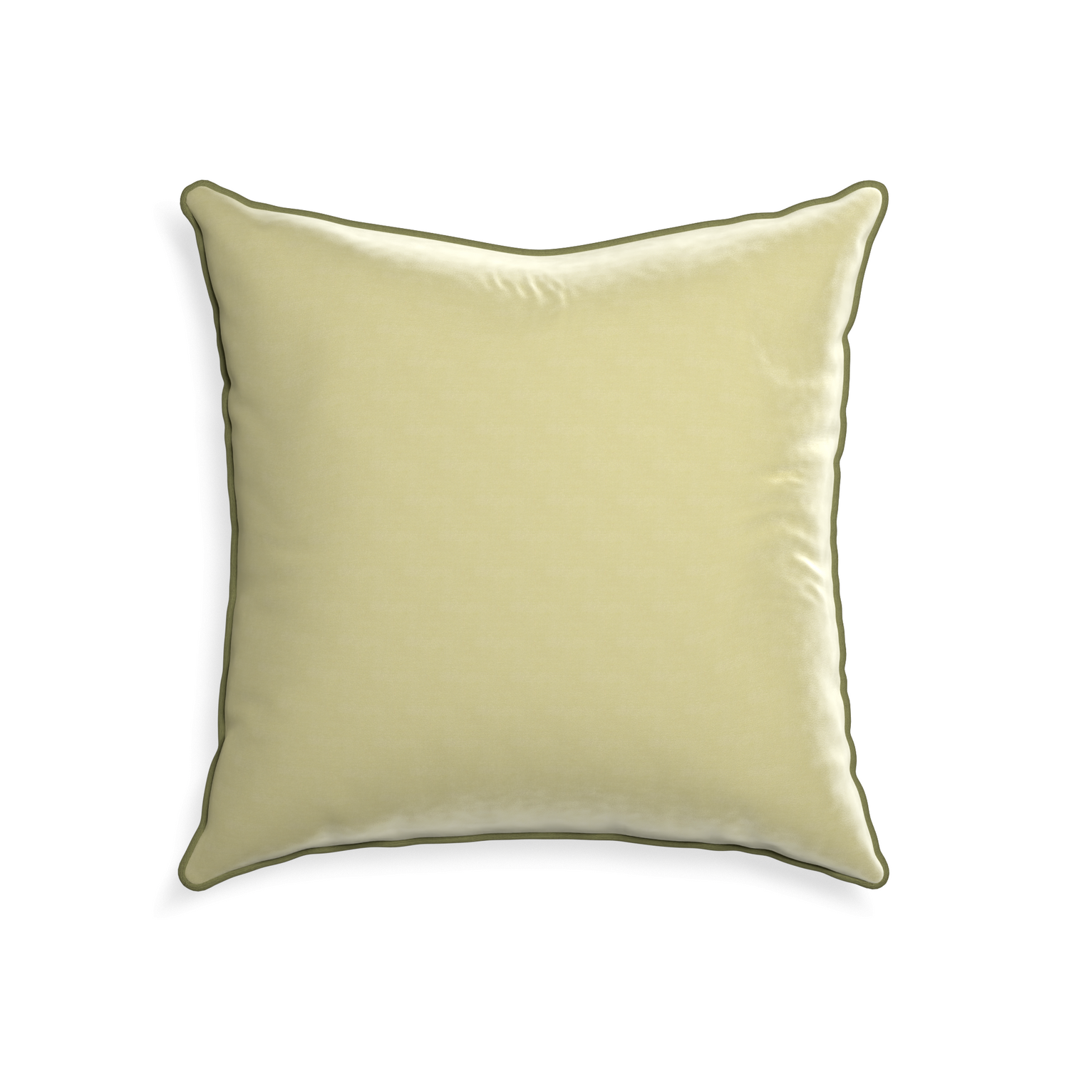 22-square pear velvet custom pillow with moss piping on white background