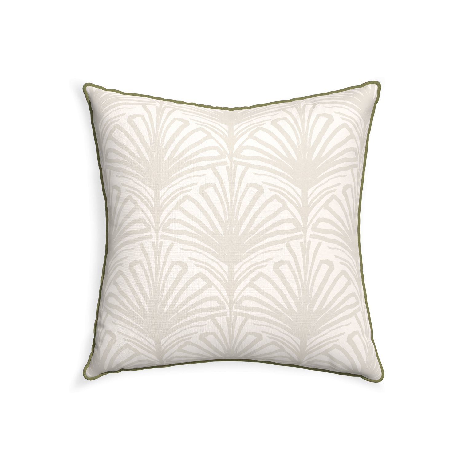 sand  beige palm pillow with moss green piping