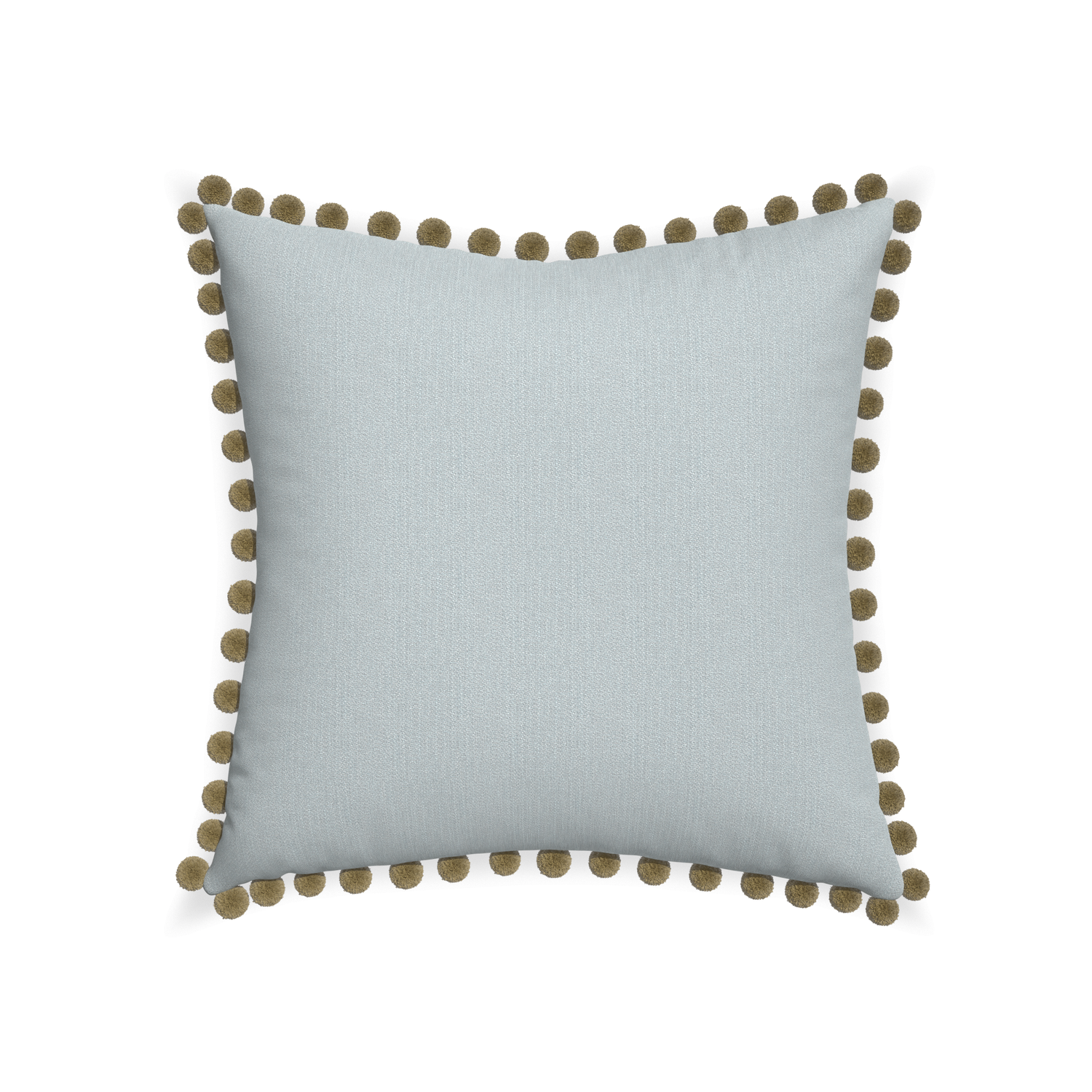 22-square sea custom grey bluepillow with olive pom pom on white background