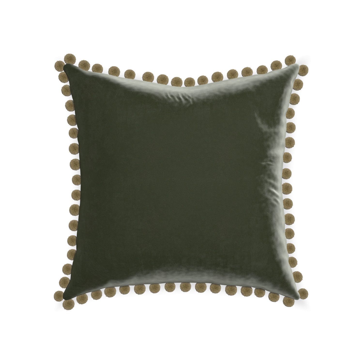 22-square fern velvet custom pillow with olive pom pom on white background