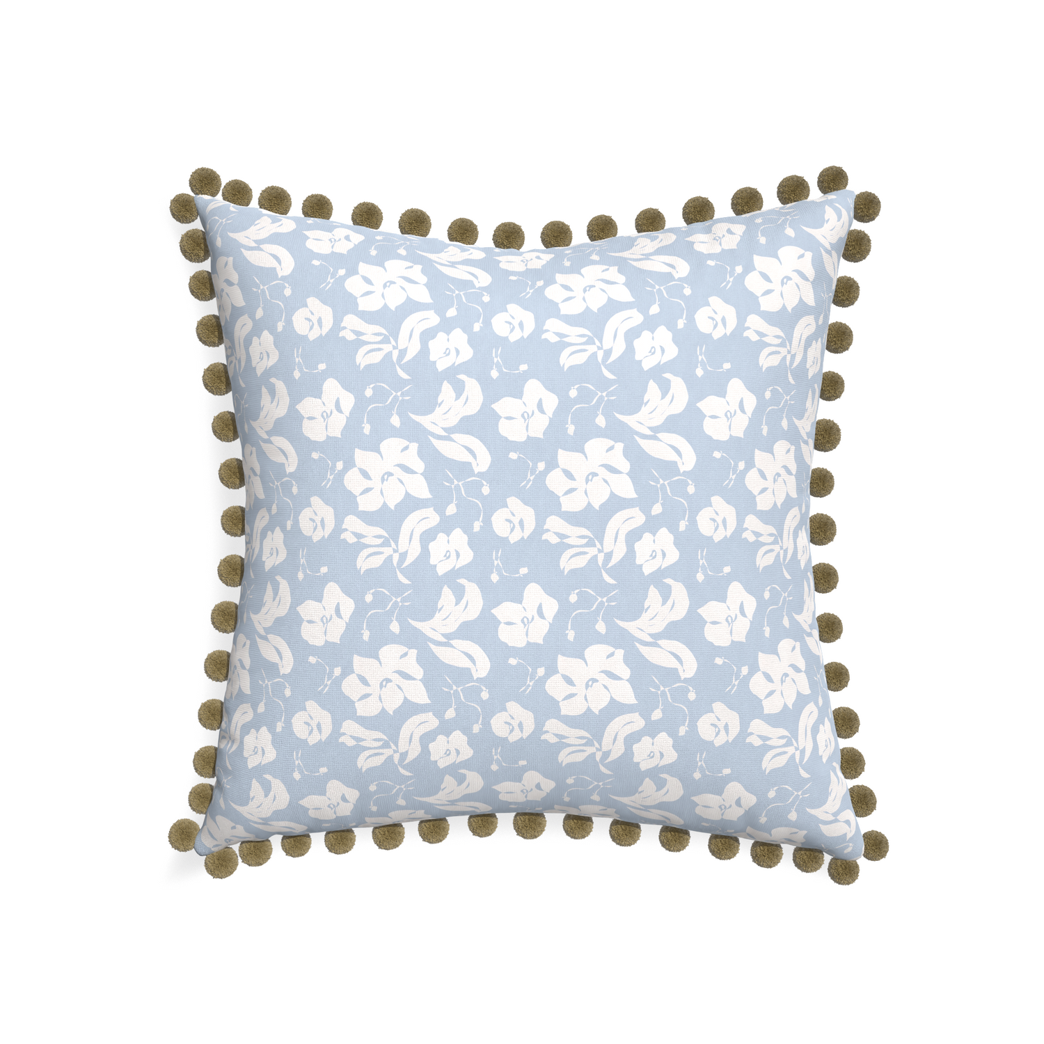 22-square georgia custom pillow with olive pom pom on white background