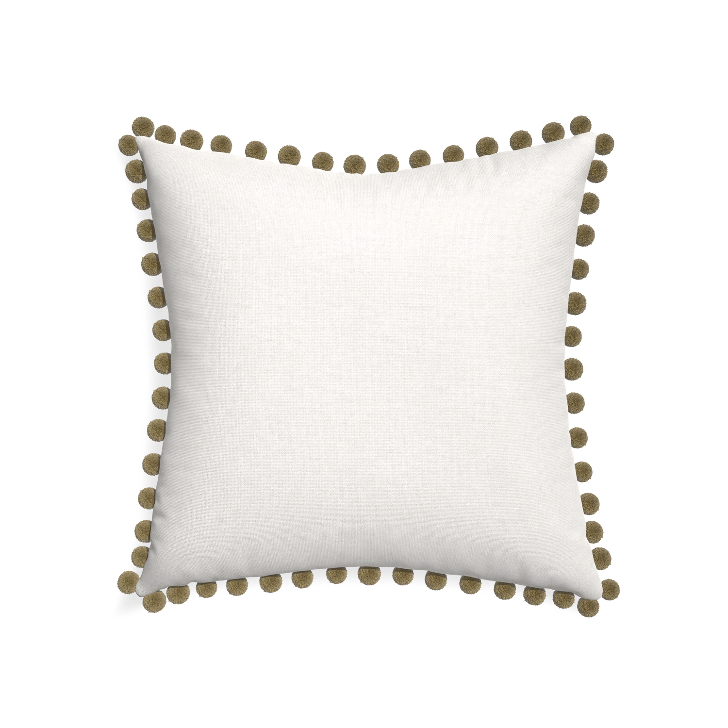 22-square flour custom pillow with olive pom pom on white background