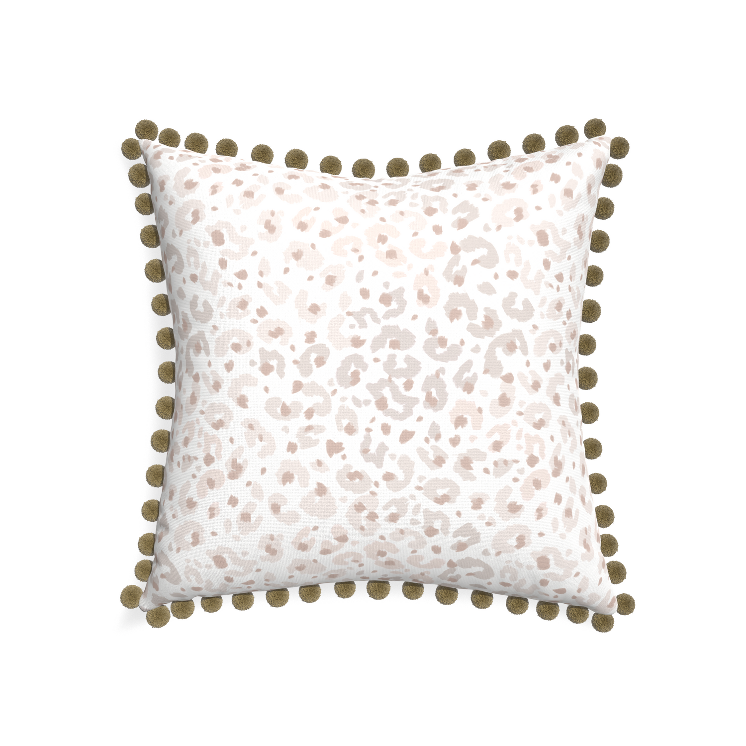 22-square rosie custom pillow with olive pom pom on white background