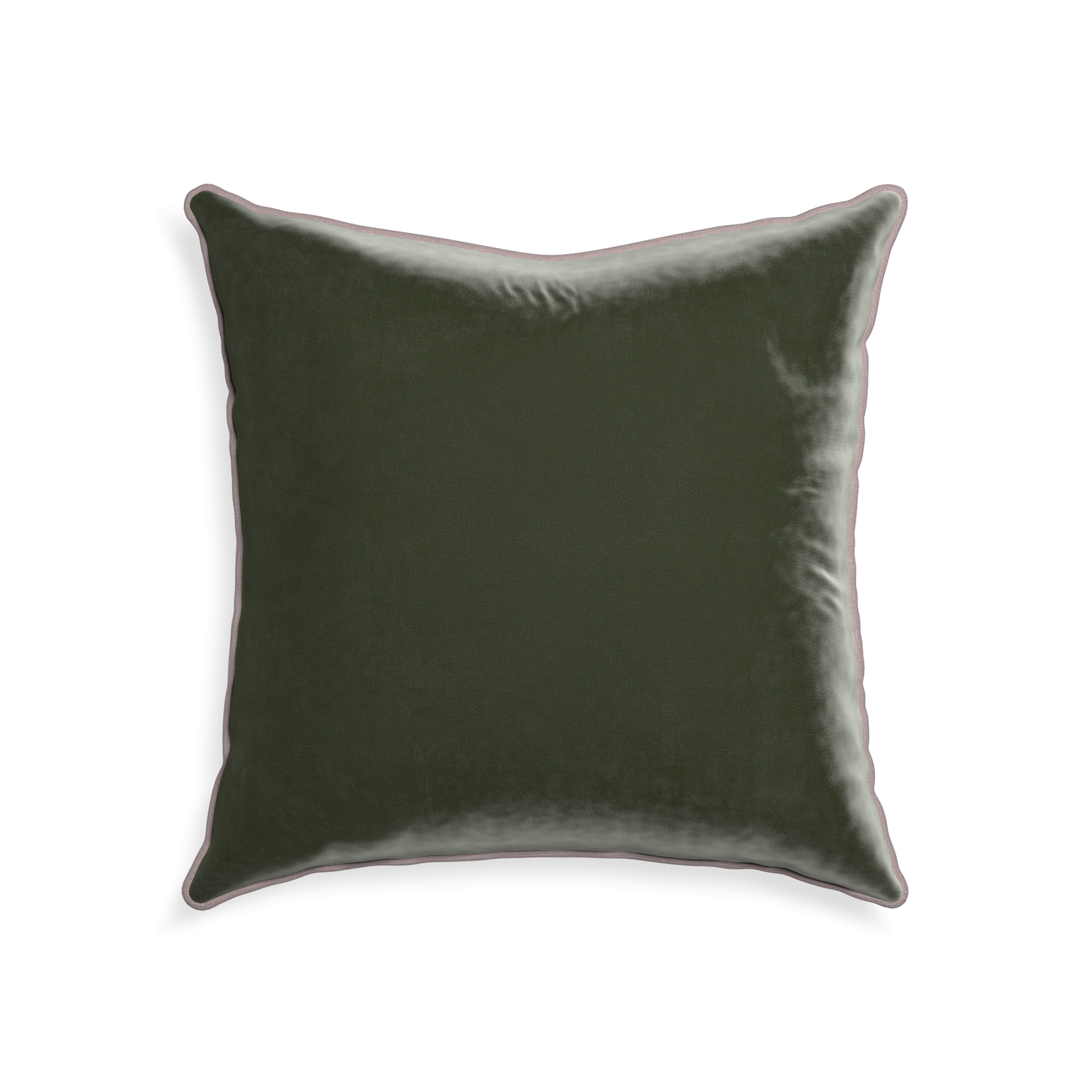 22-square fern velvet custom fern greenpillow with orchid piping on white background