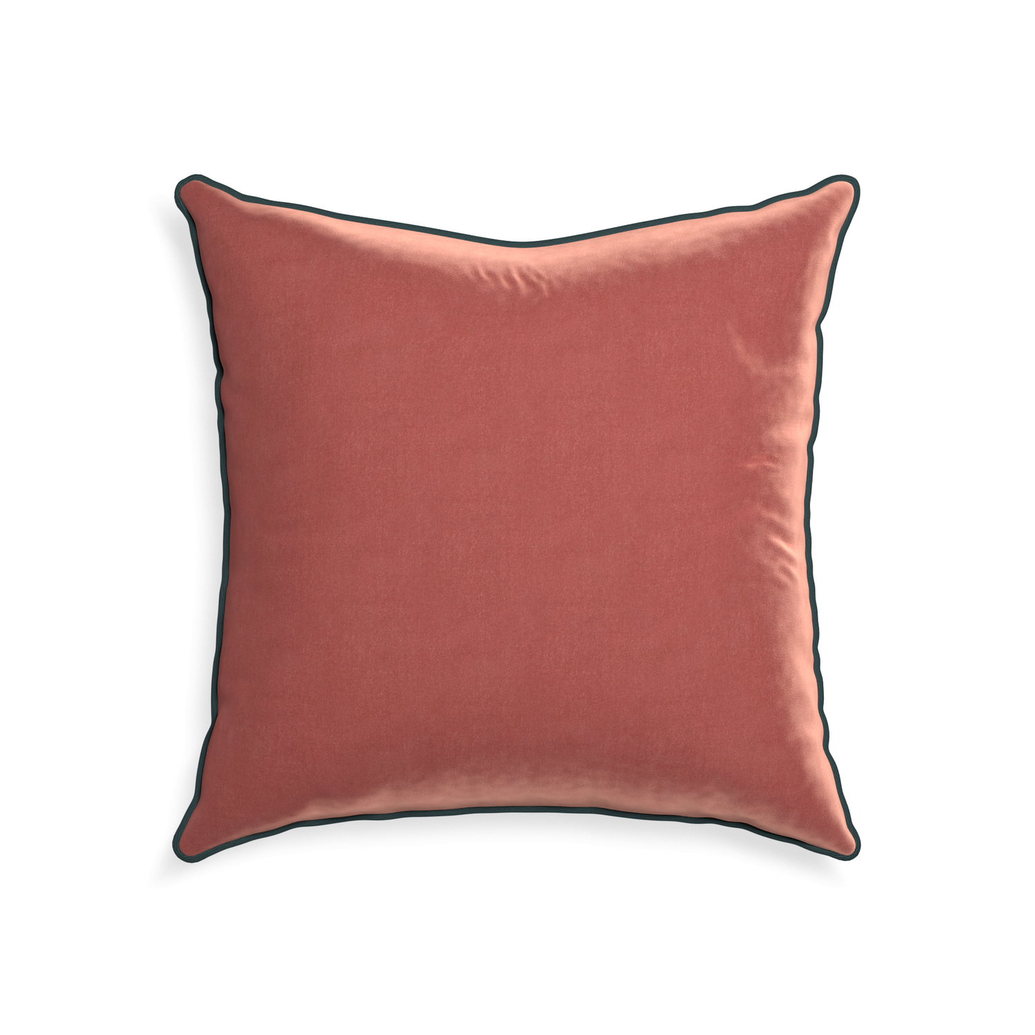 22-square cosmo velvet custom coralpillow with p piping on white background