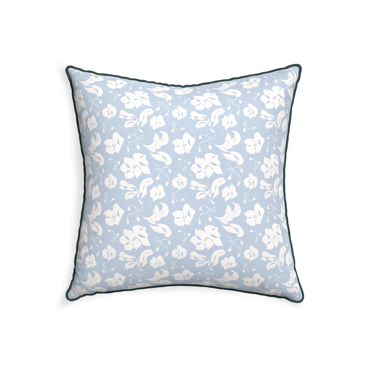 22-square georgia custom cornflower blue floralpillow with p piping on white background