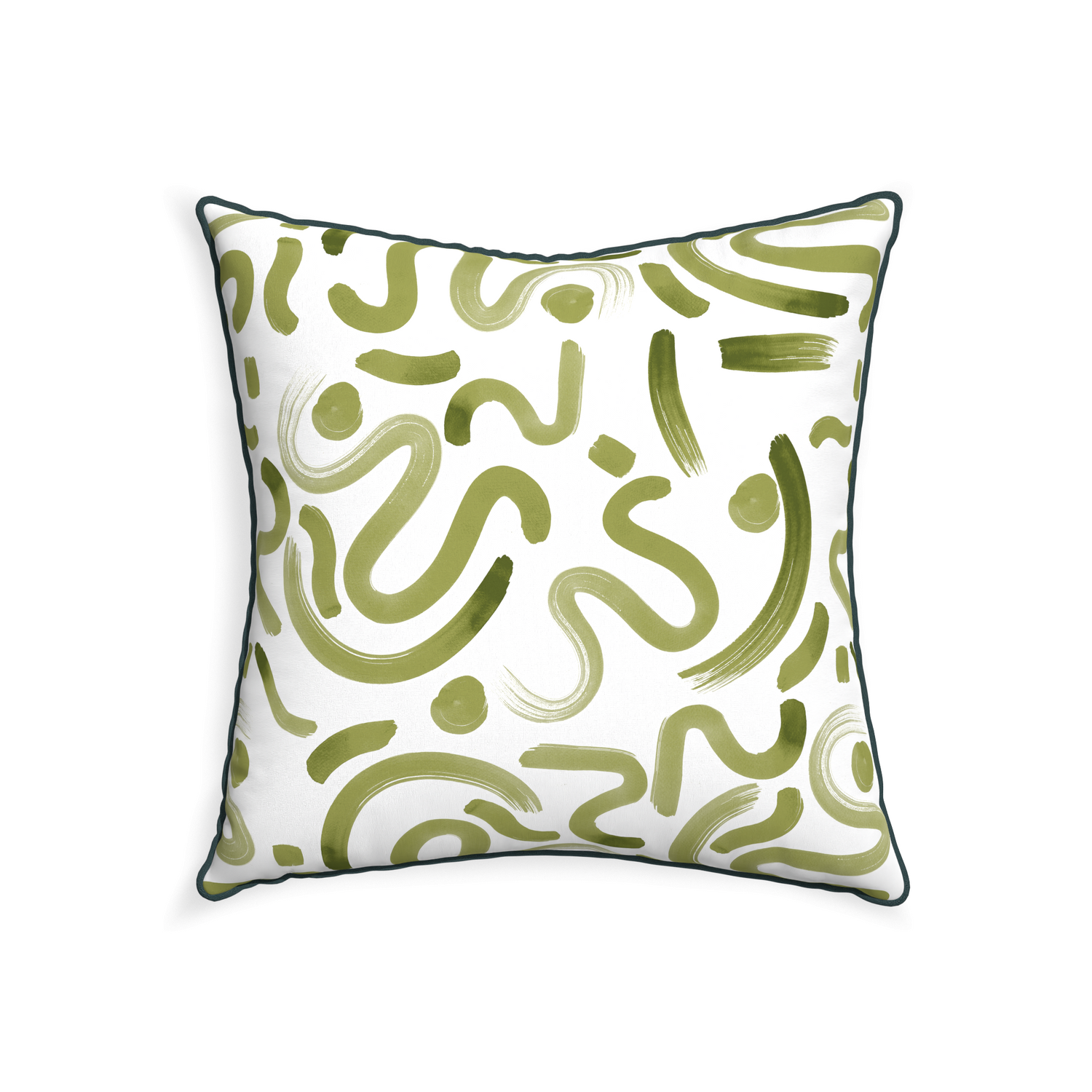 22-square hockney moss custom moss greenpillow with p piping on white background