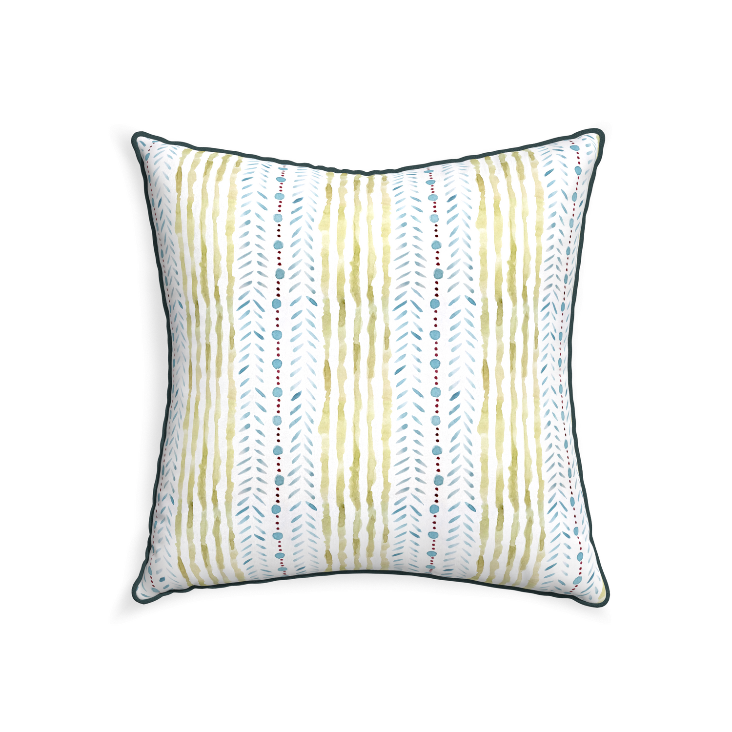 22-square julia custom blue & green stripedpillow with p piping on white background