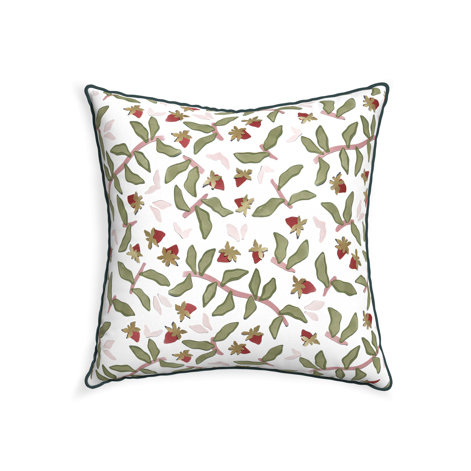 22-square nellie custom strawberry & botanicalpillow with p piping on white background