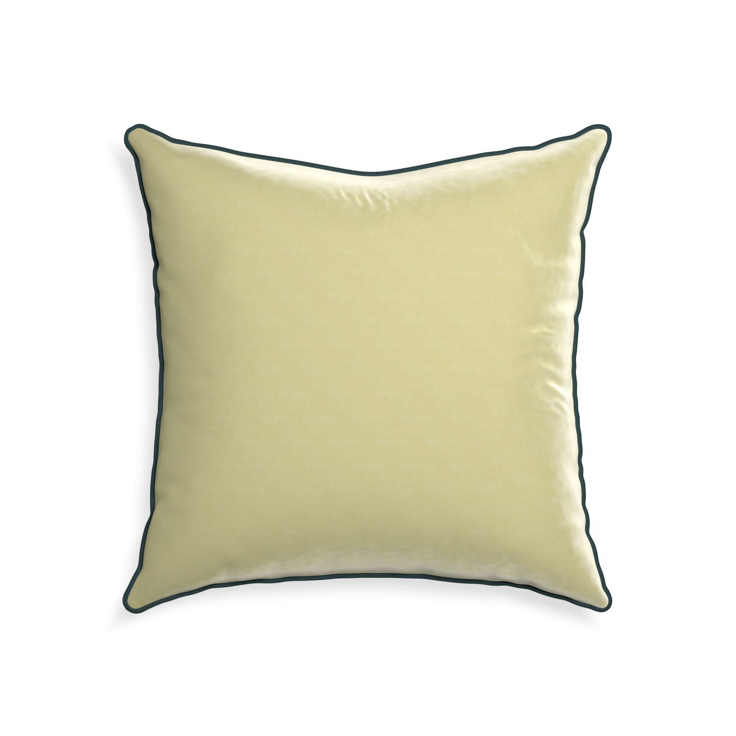 22-square pear velvet custom light greenpillow with p piping on white background