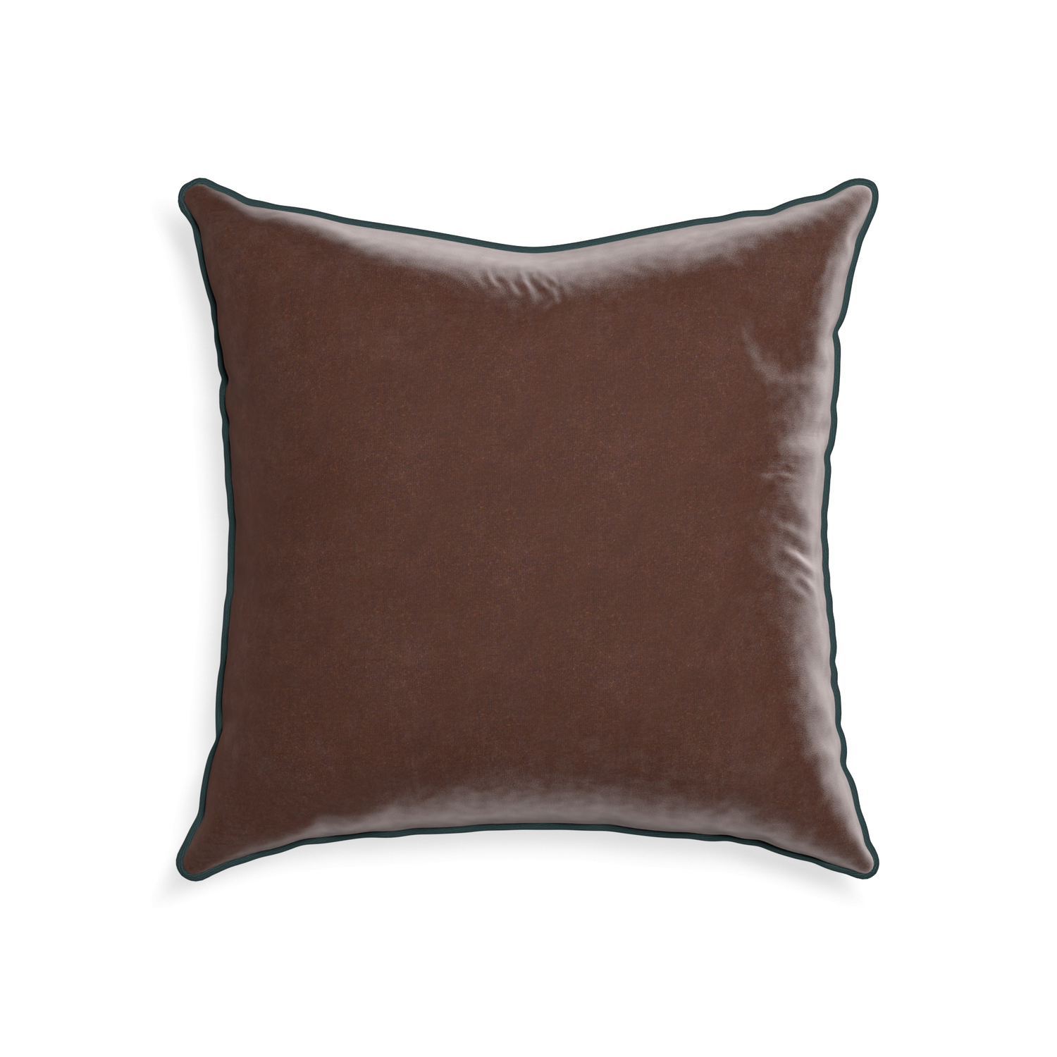 22-square walnut velvet custom brownpillow with p piping on white background