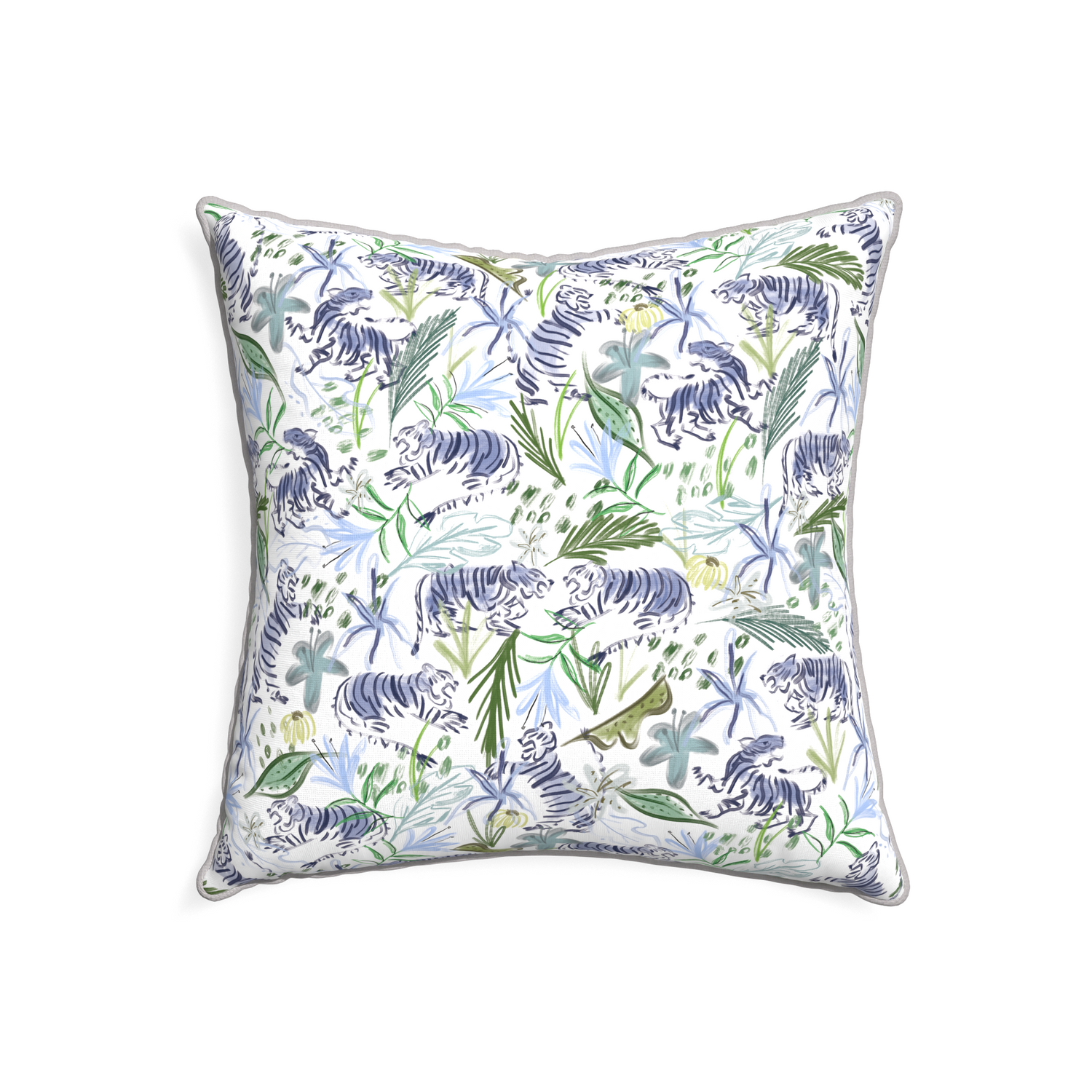 22-square frida green custom pillow with pebble piping on white background