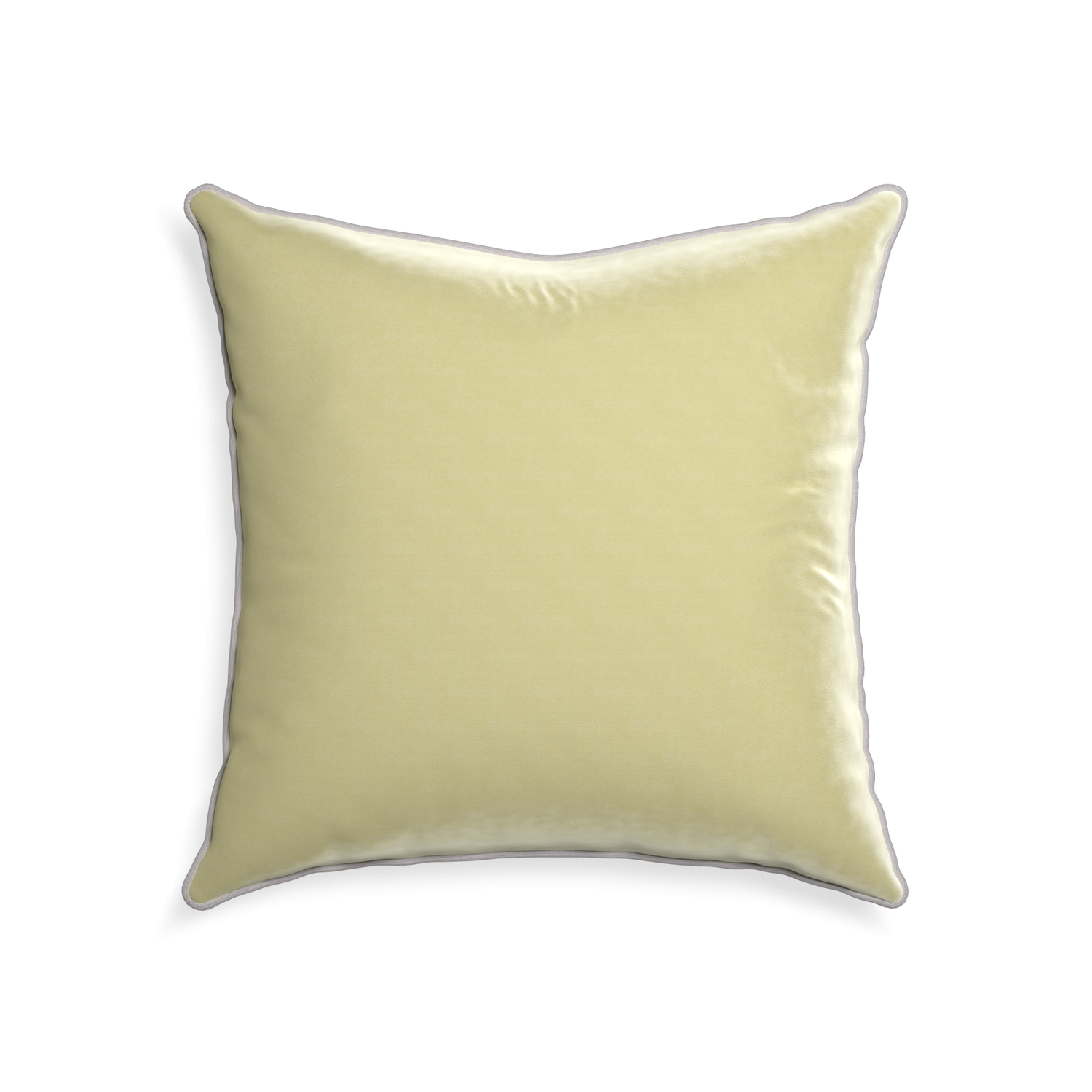 square light green velvet pillow with light gray piping