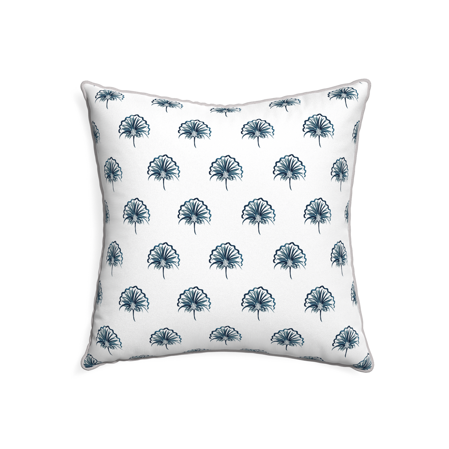 22-square penelope midnight custom pillow with pebble piping on white background