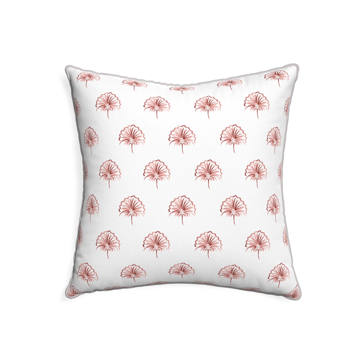 22-square penelope rose custom pillow with pebble piping on white background