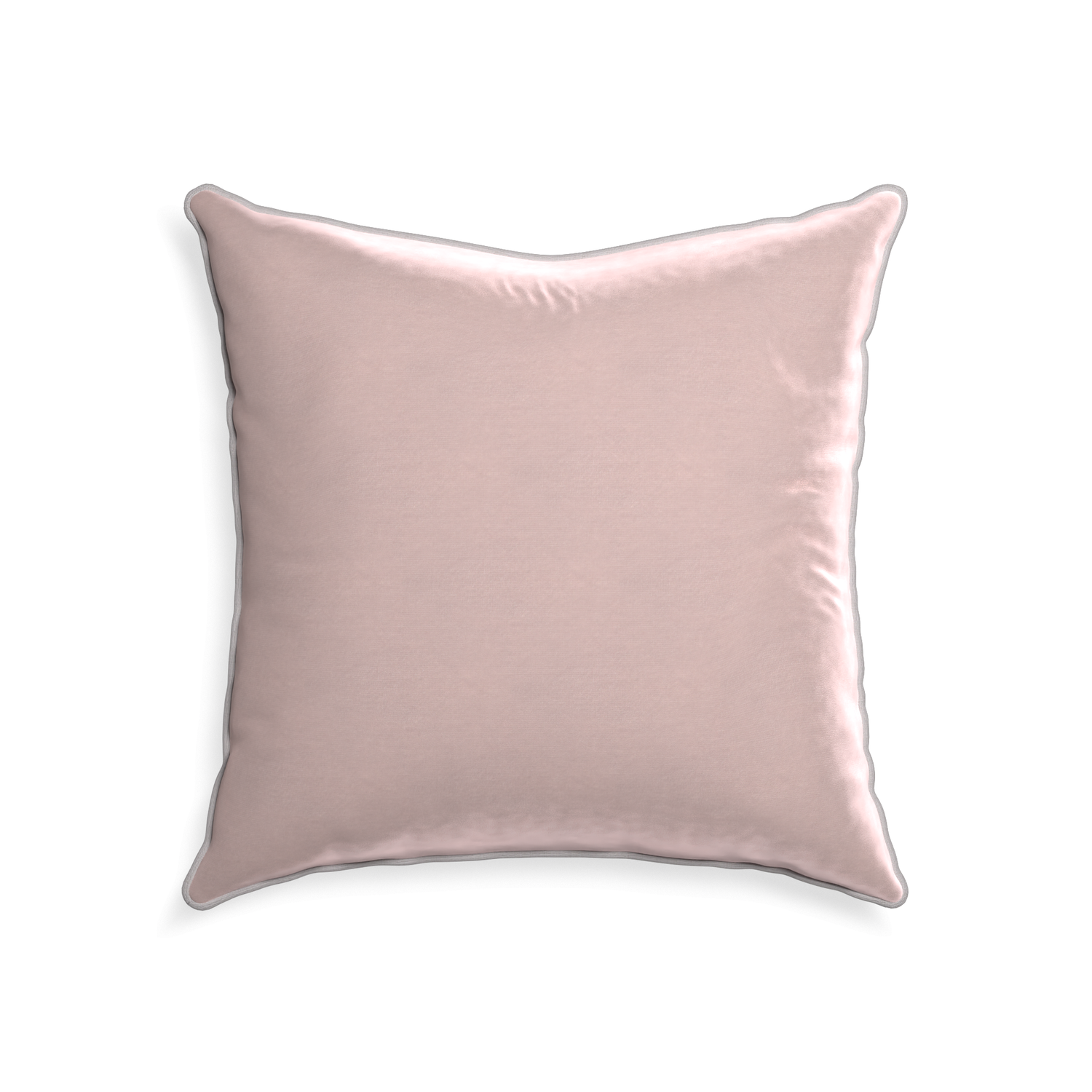 22-square rose velvet custom pillow with pebble piping on white background