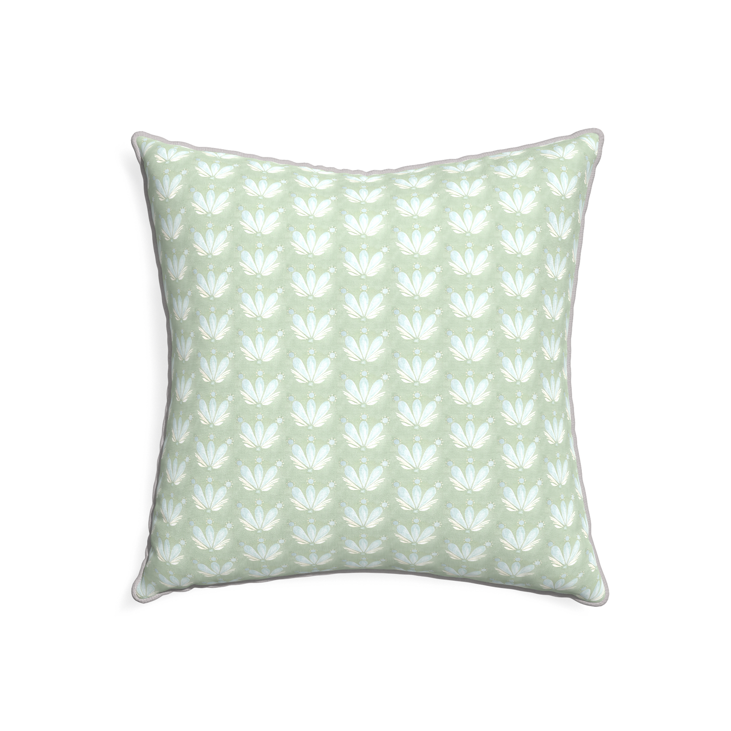 22-square serena sea salt custom pillow with pebble piping on white background