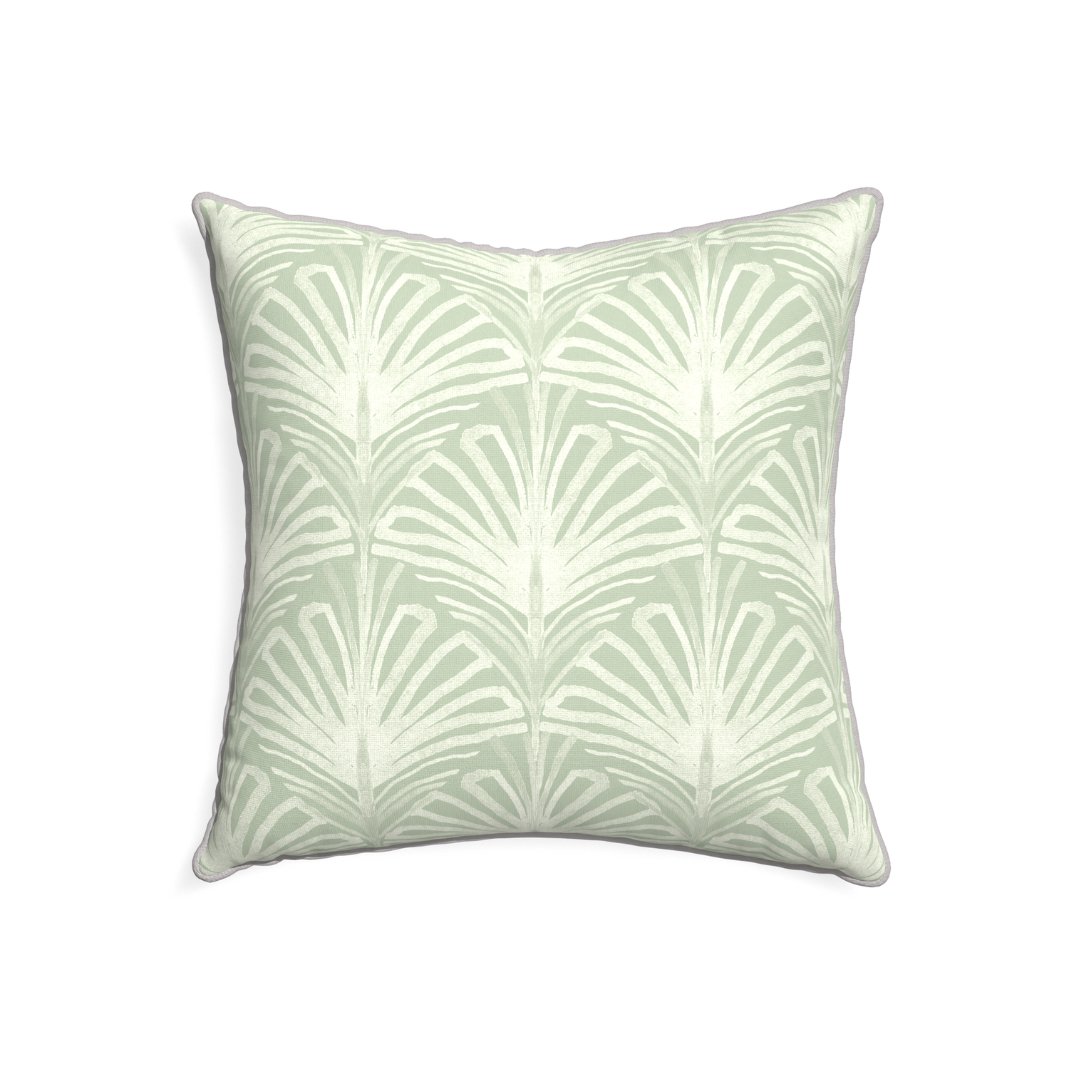 22-square suzy sage custom pillow with pebble piping on white background