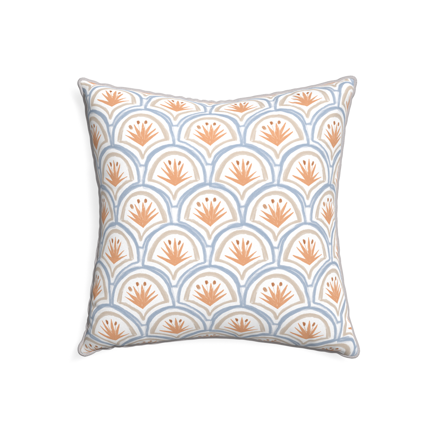 22-square thatcher apricot custom pillow with pebble piping on white background