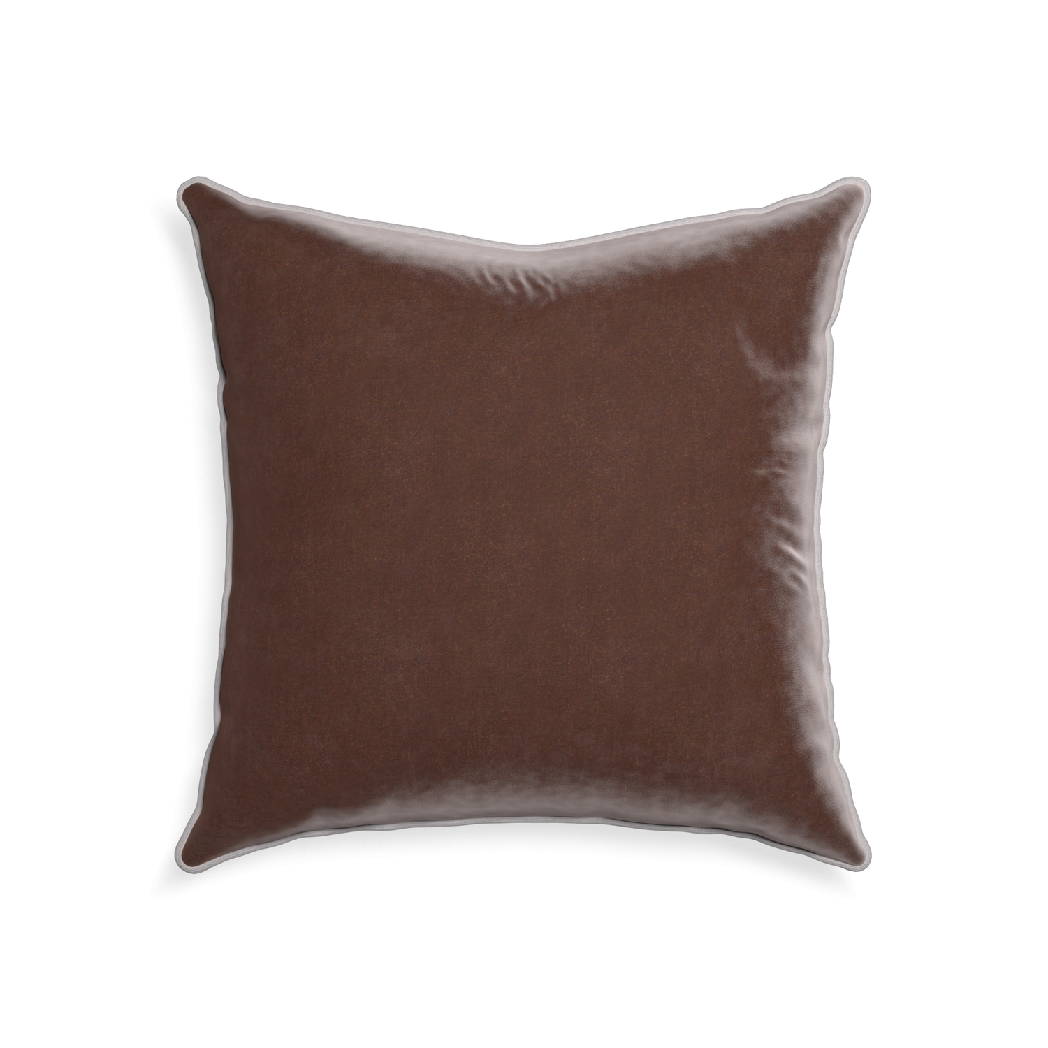 22-square walnut velvet custom pillow with pebble piping on white background
