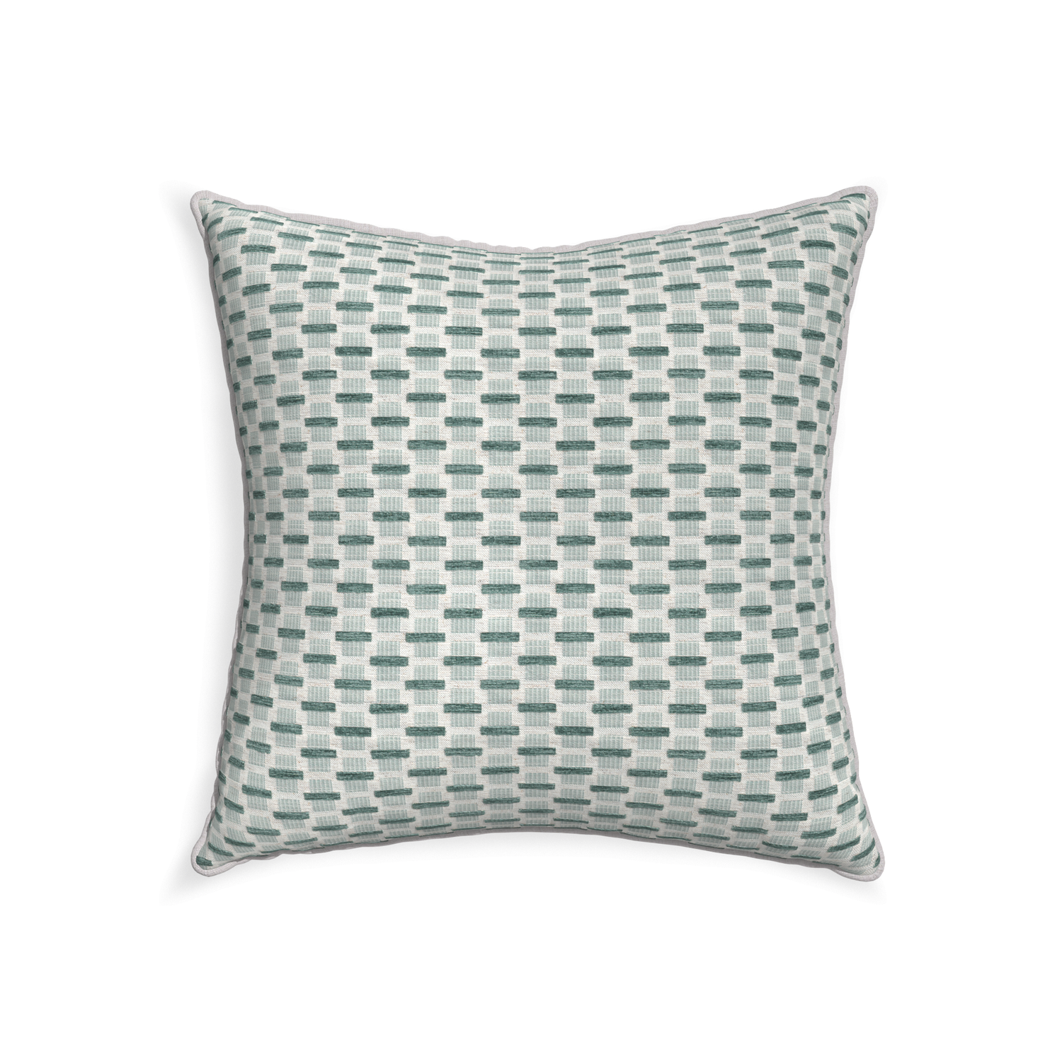 22-square willow mint custom green geometric chenillepillow with pebble piping on white background