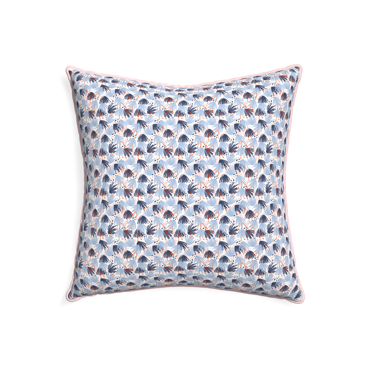 22-square eden blue custom pillow with petal piping on white background