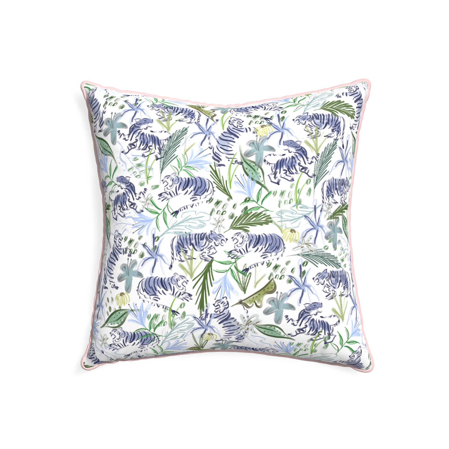22-square frida green custom green tigerpillow with petal piping on white background
