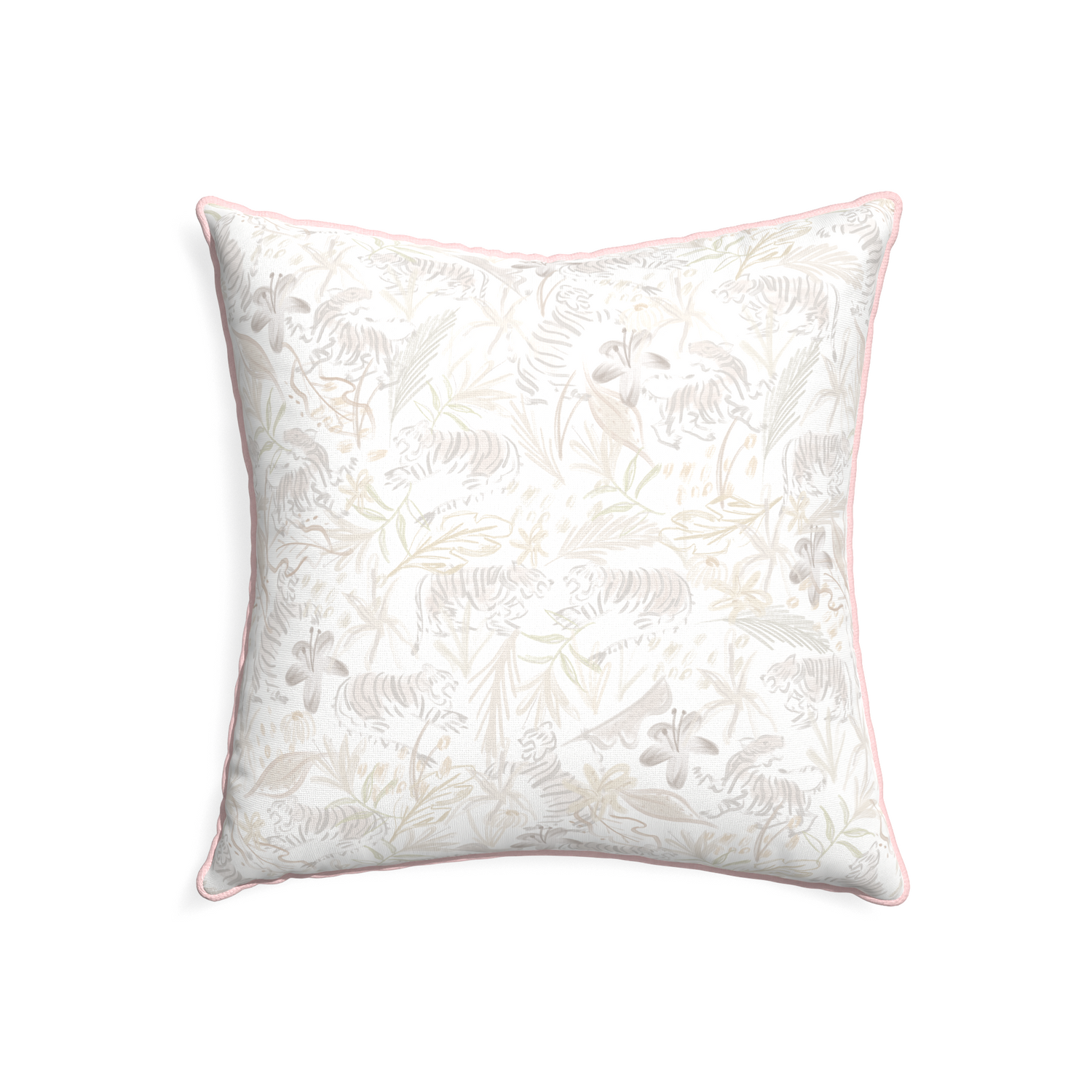 22-square frida sand custom beige chinoiserie tigerpillow with petal piping on white background