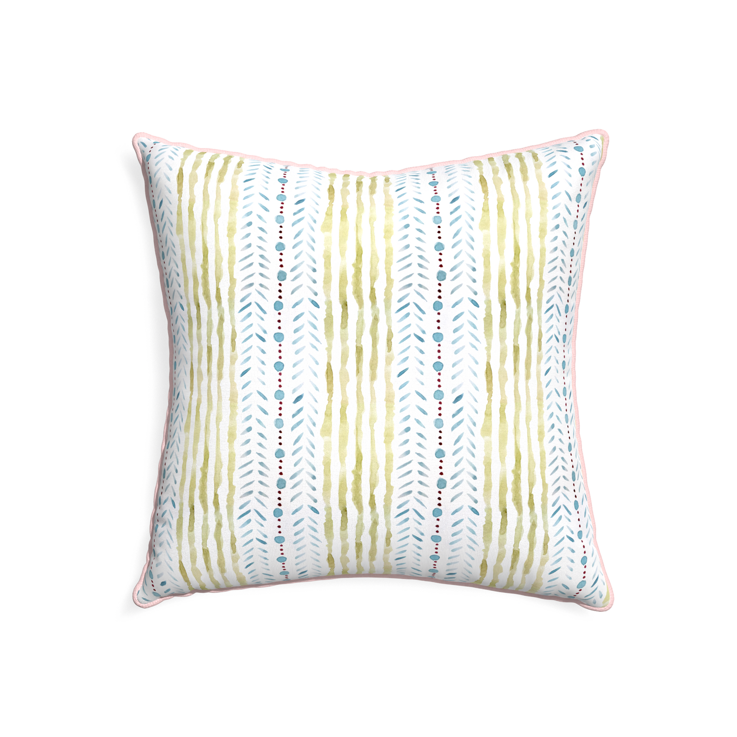 22-square julia custom blue & green stripedpillow with petal piping on white background